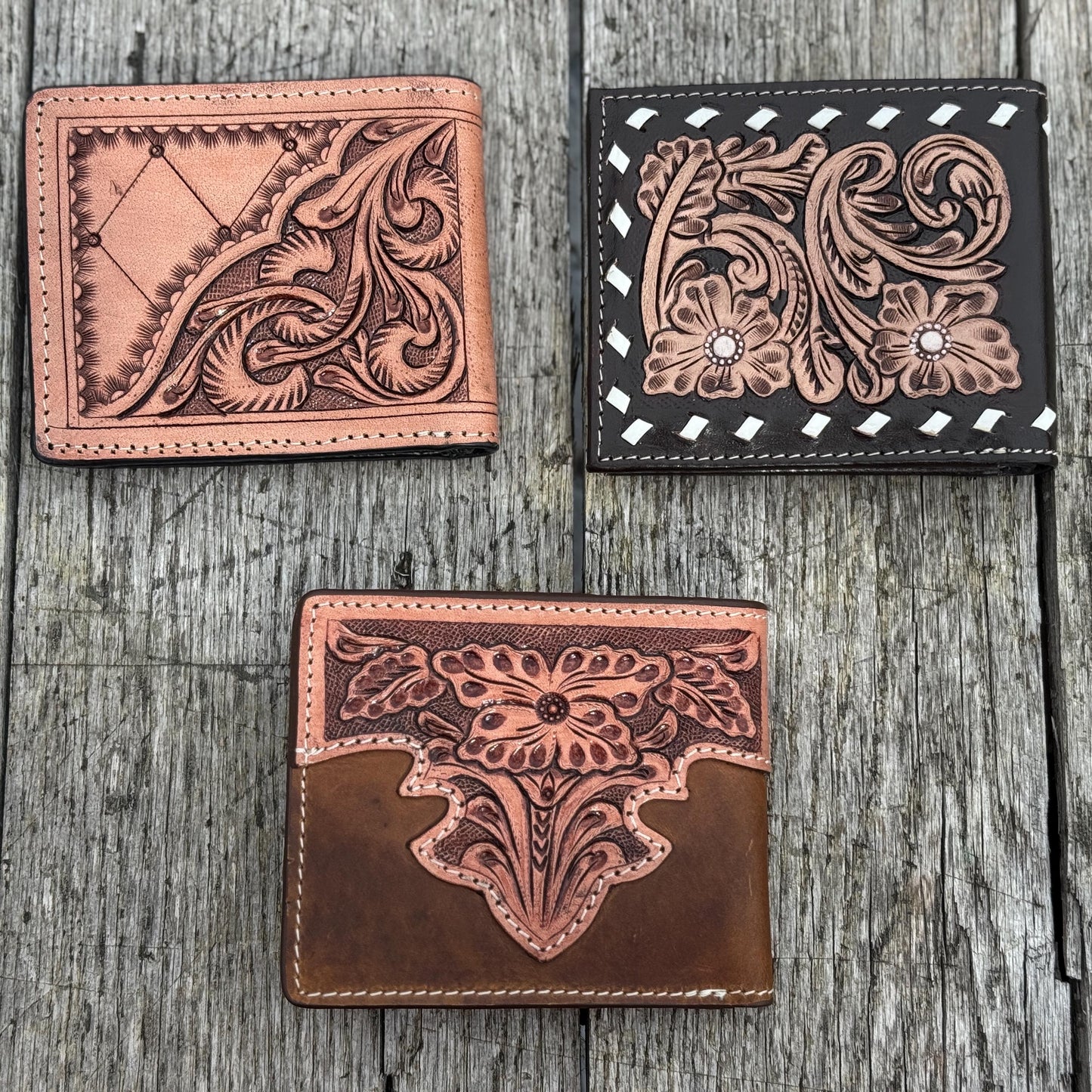 Men's Western Tooled Leather Bi-Fold Wallet — 3 Styles