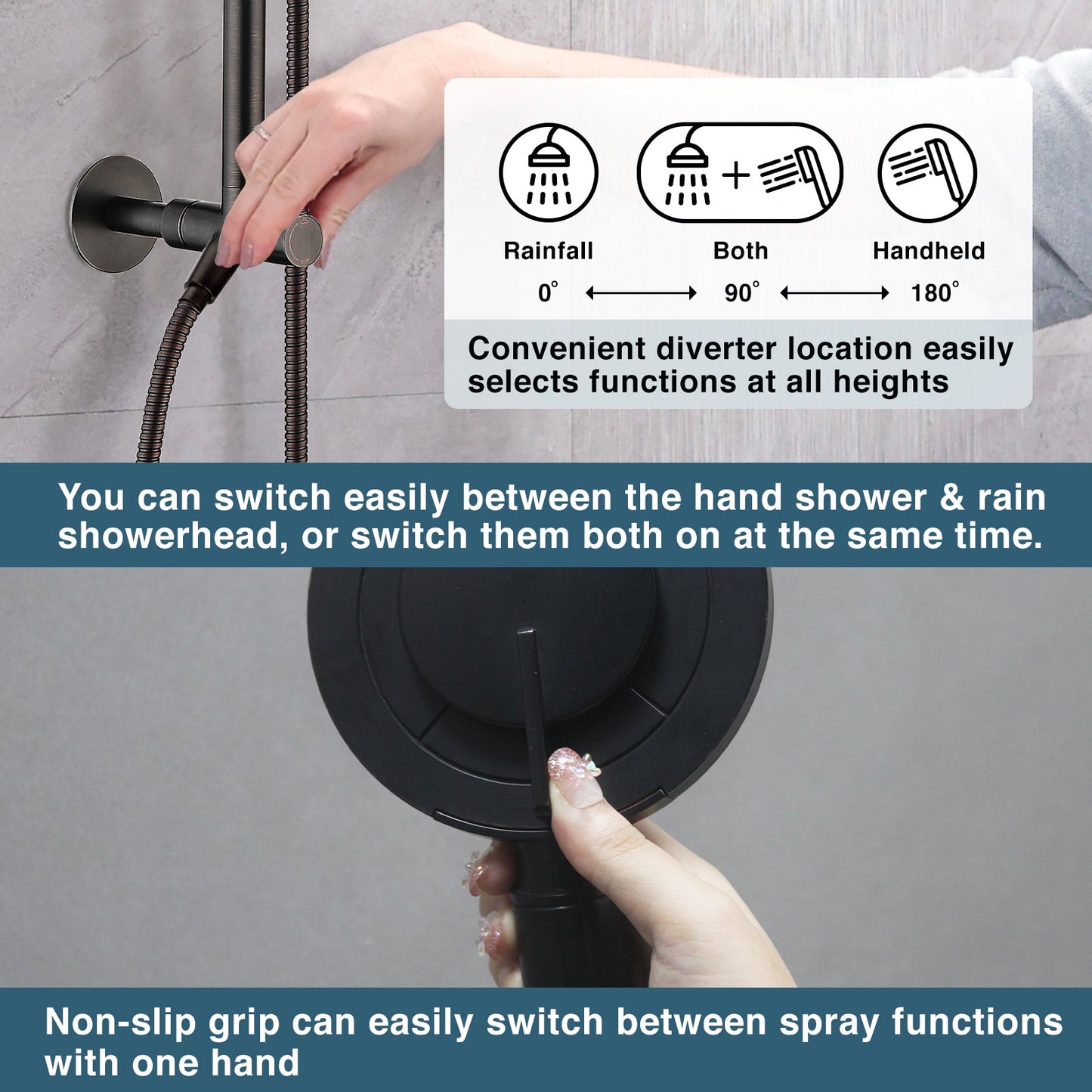 Shower Head Combo-Shower Head with Solid Brass Rail and Diverter