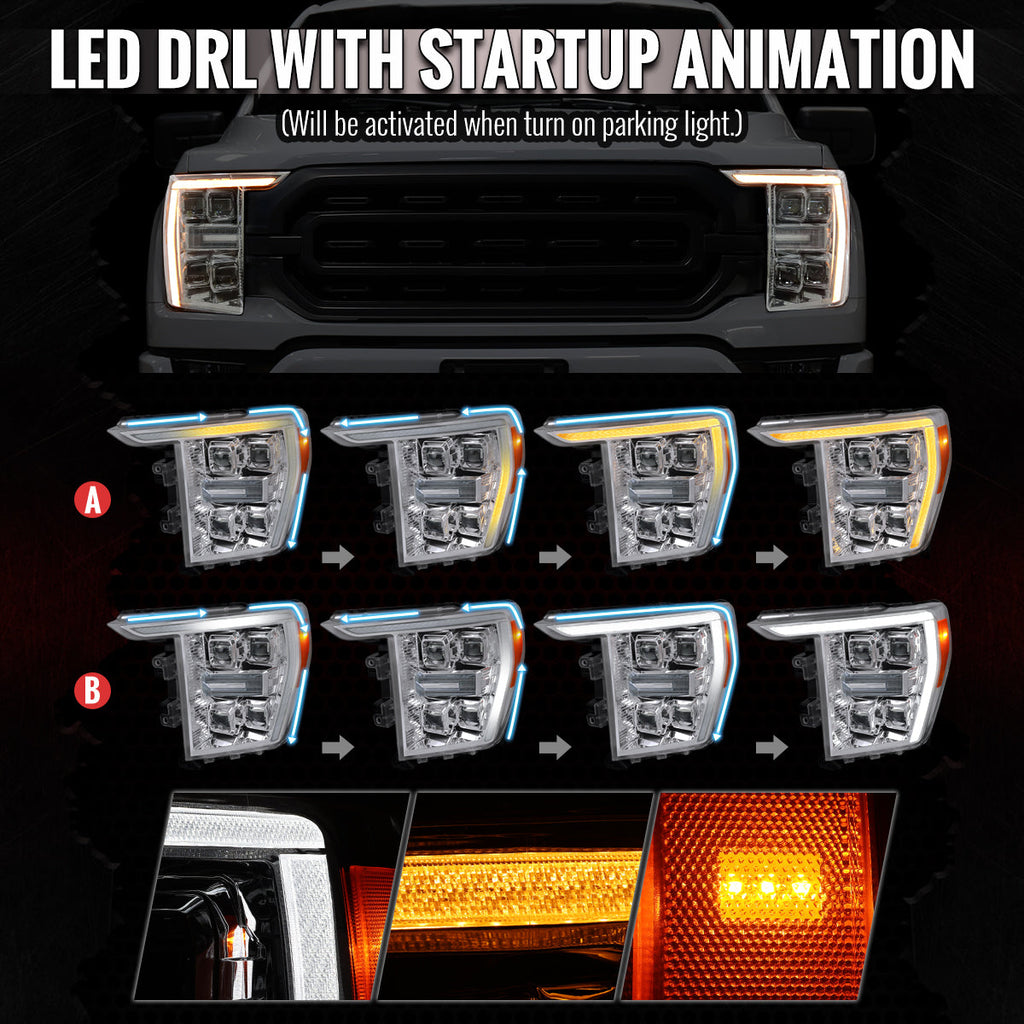 Spec-D 21-23 Ford F-150 OEM LED Headlights Full Sequential Chrome