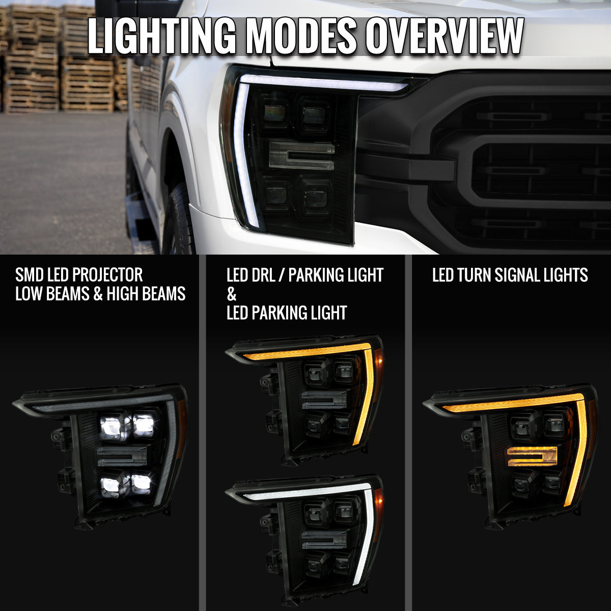 Spec-D 21-23 F-150 SEQ LED Projector Headlights OEM LED Smoked