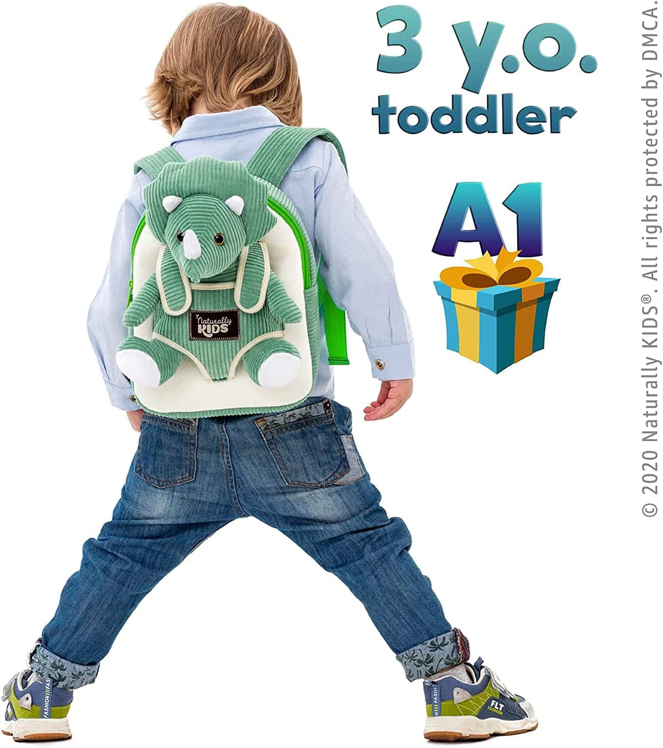 Green Triceratops Stuffed Animal Backpack, Toddler Backpack Girl Dinosaur Toys 3 Year Old Boys