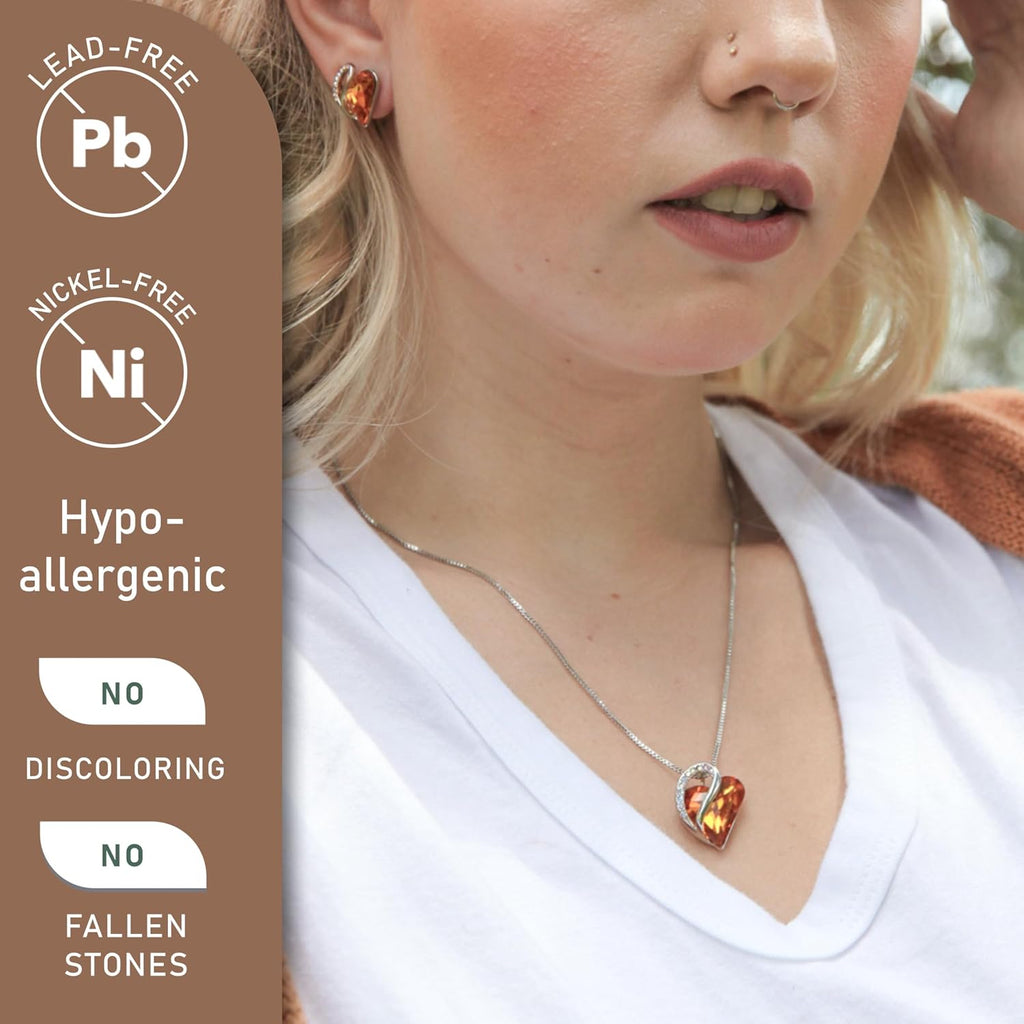 Infinity Love Heart Pendant Necklace with Birthstone Crystals for 12 Months, Jewelry Gifts for Women, Silver-Tone, 18"+2"