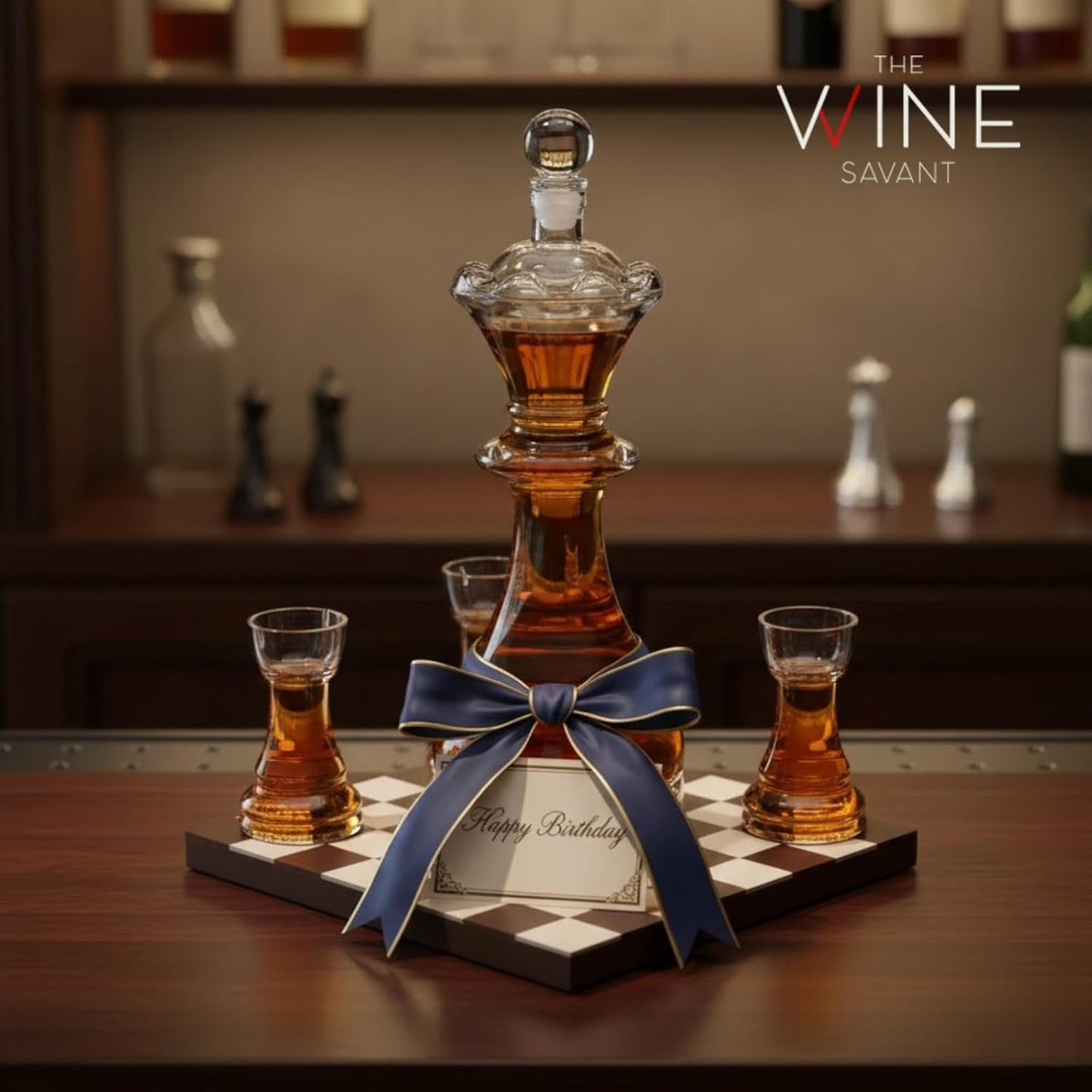 Chess Whiskey Decanter Set — Queen Decanter 750ml with 4 Rook Shot Glasses