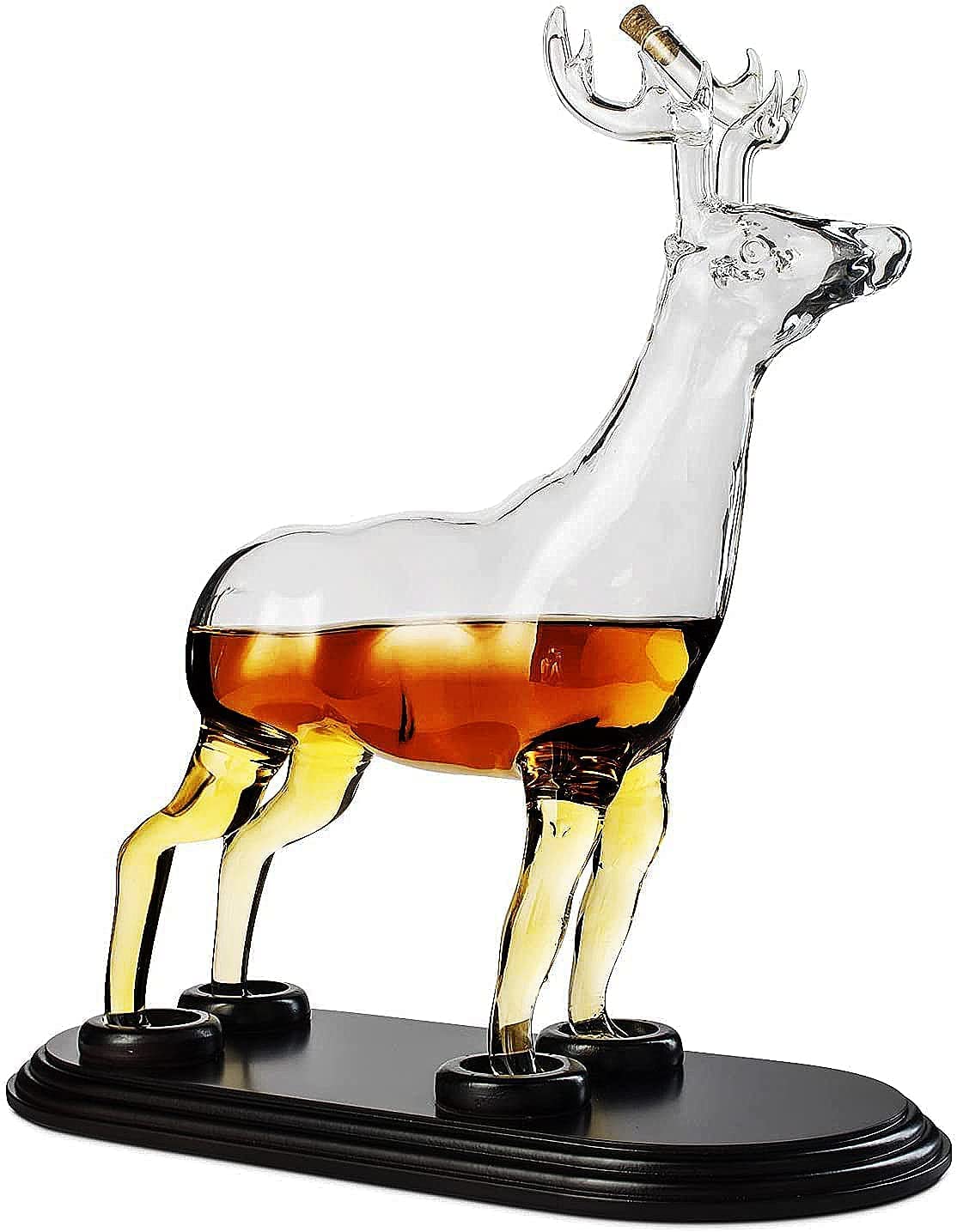 Stag Antler Crystal Decanter - Elegant Stag/Reindeer Liquor Decanter by The Wine Savant - Luxury Decanter for Bourbon, Scotch, or Whiskey 750ml Perfect For Any Bar, Hunter's Gift Hunting Enthusiasts