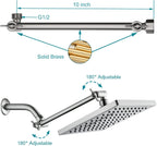 Bright Showers Rain Shower Head with 10 Inch Adjustable Extension Arm, 8 Inch Square Showerhead