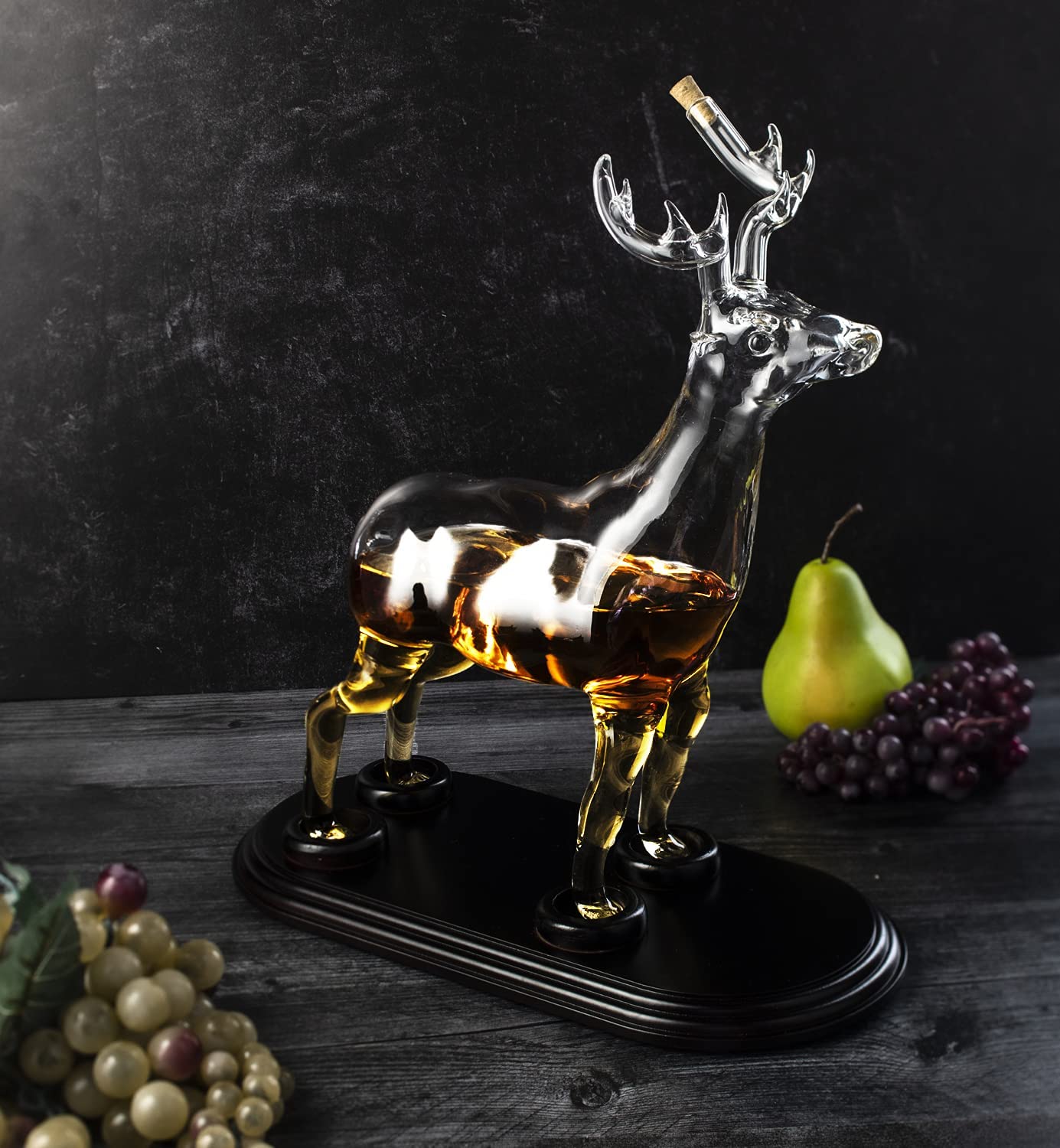 Stag Antler Crystal Decanter - Elegant Stag/Reindeer Liquor Decanter by The Wine Savant - Luxury Decanter for Bourbon, Scotch, or Whiskey 750ml Perfect For Any Bar, Hunter's Gift Hunting Enthusiasts