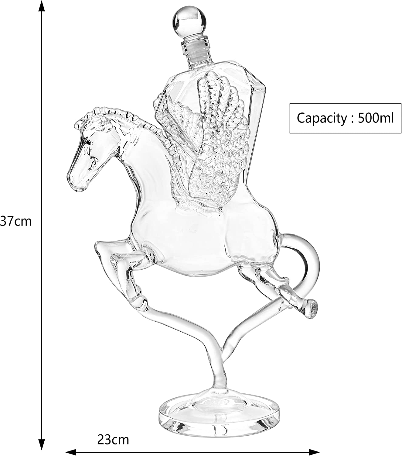 Pegasus Whiskey Decanter — 500ml, 12" Handcrafted Borosilicate Glass