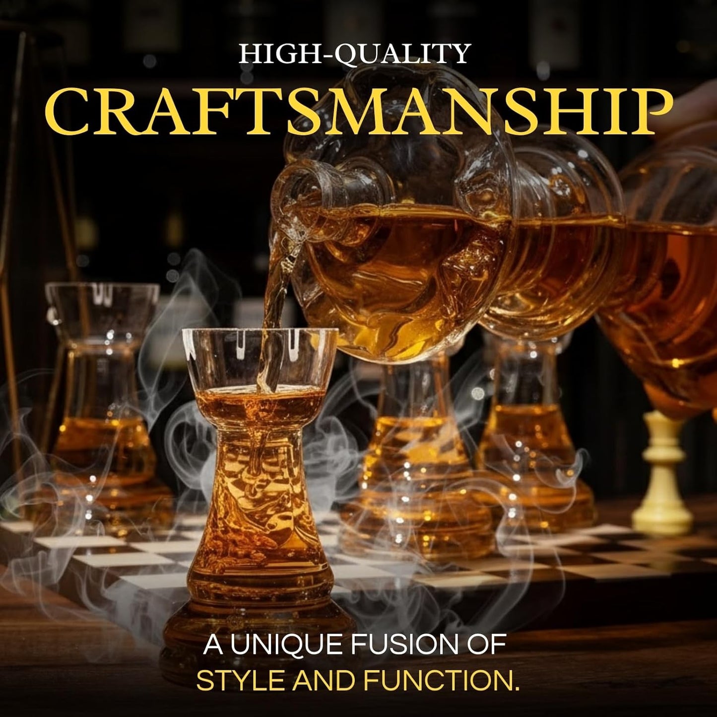 Chess Whiskey Decanter Set — Queen Decanter 750ml with 4 Rook Shot Glasses