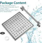 Bright Showers Rain Shower Head with 10 Inch Adjustable Extension Arm, 8 Inch Square Showerhead