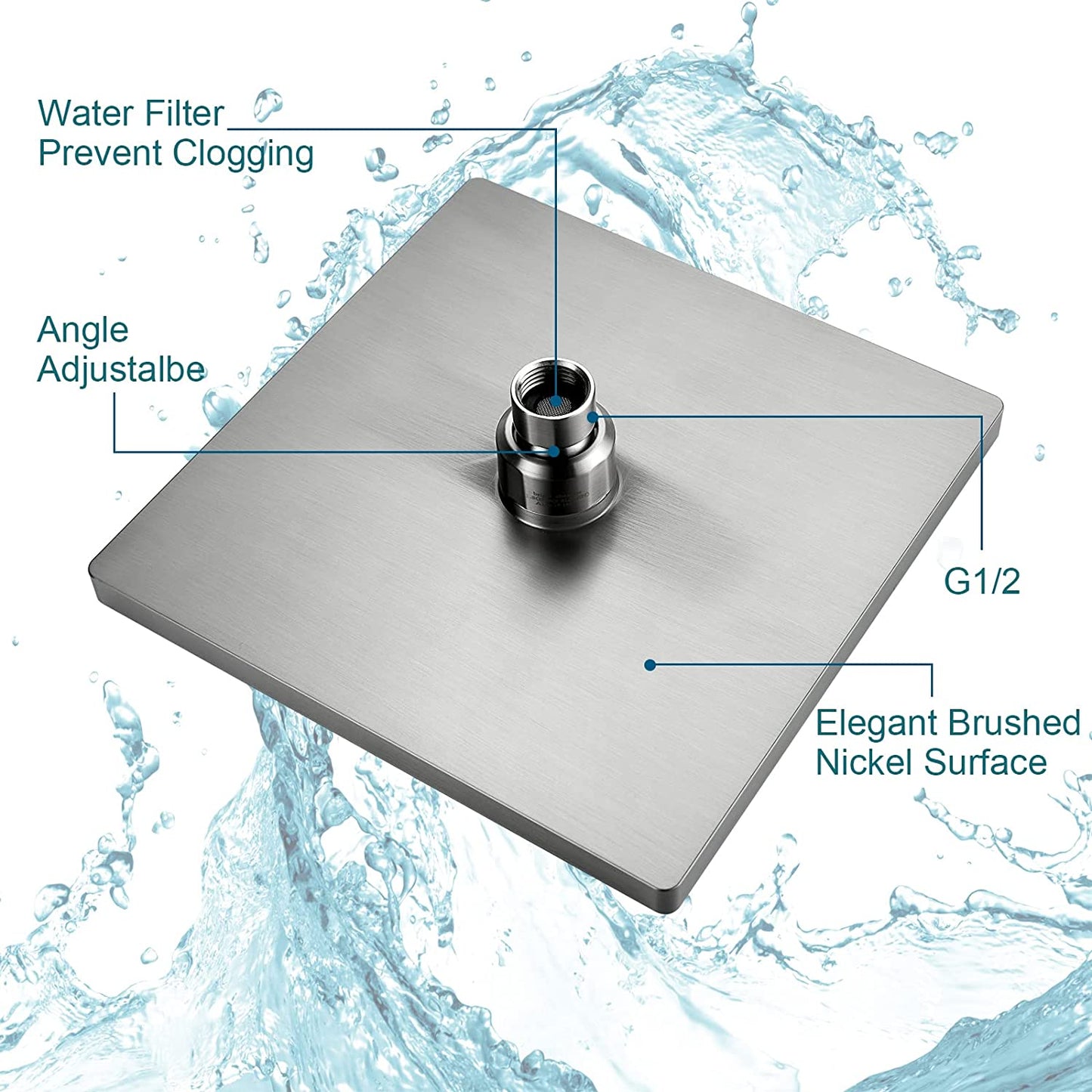 Bright Showers Rain Shower Head with 10 Inch Adjustable Extension Arm, 8 Inch Square Showerhead