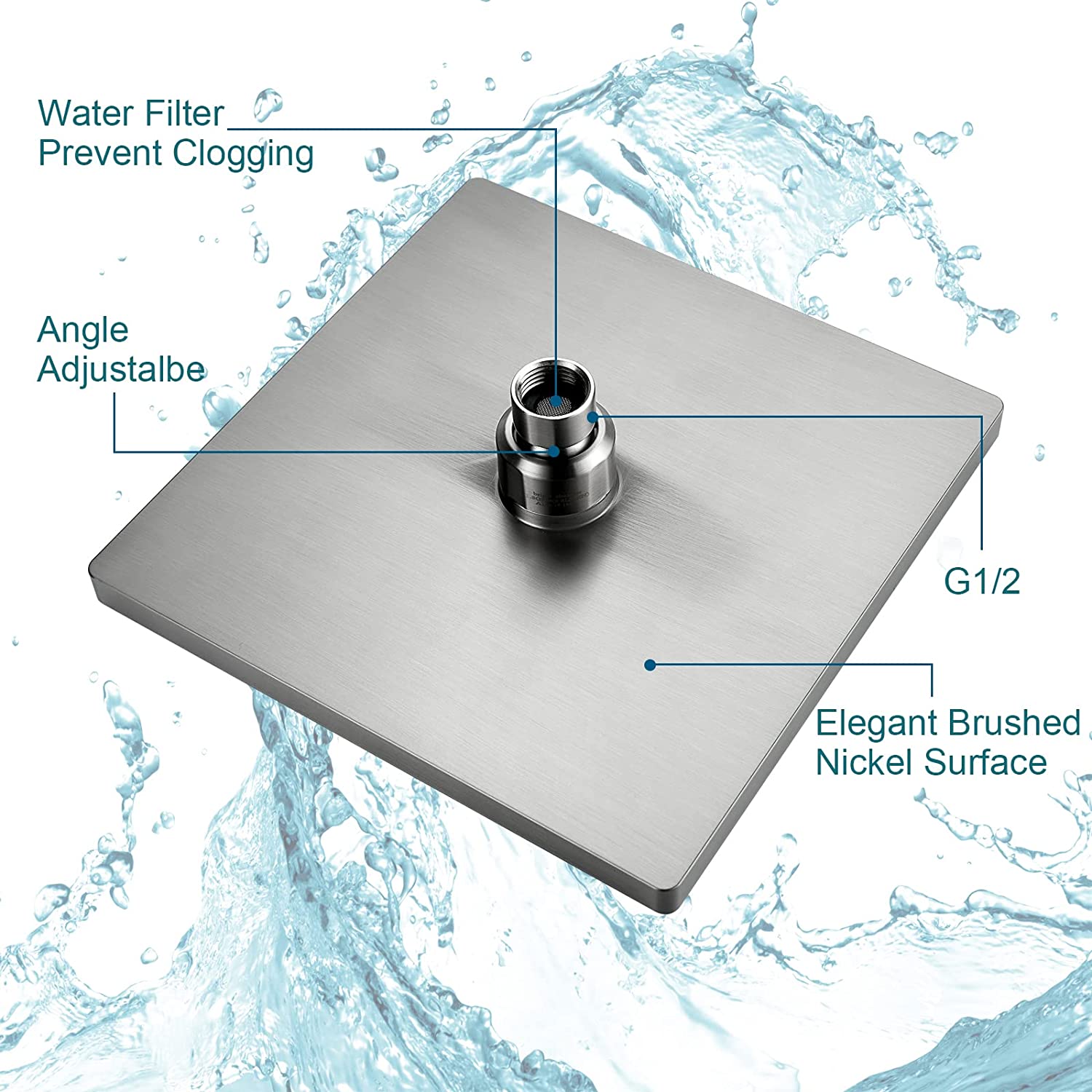 Bright Showers Rain Shower Head with 10 Inch Adjustable Extension Arm, 8 Inch Square Showerhead