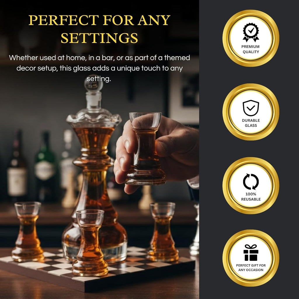 Chess Whiskey Decanter Set — Queen Decanter 750ml with 4 Rook Shot Glasses