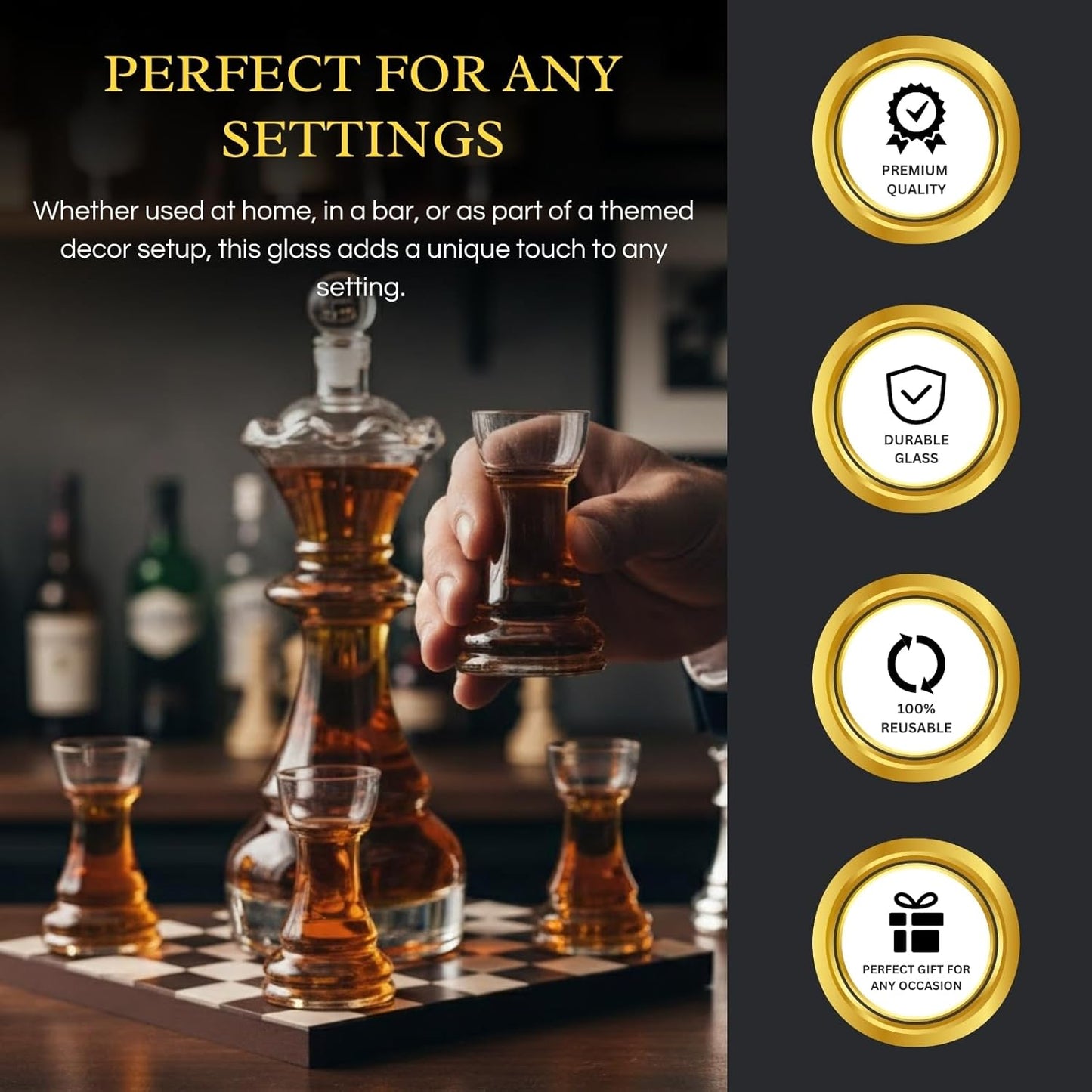 Chess Whiskey Decanter Set — Queen Decanter 750ml with 4 Rook Shot Glasses