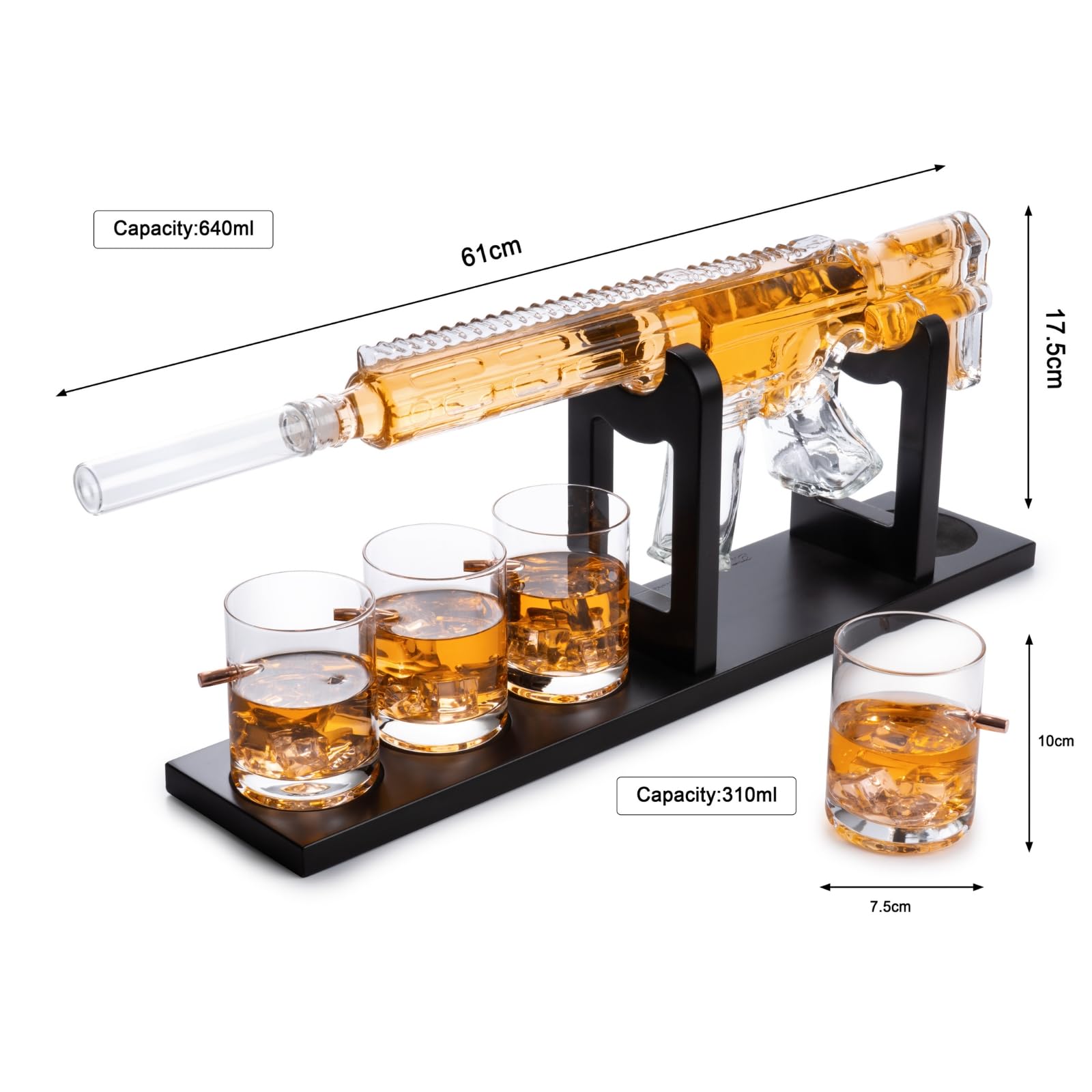 AR15 Whiskey Gun Decanter Set 1000 ml & 4 12oz Bullet Glasses