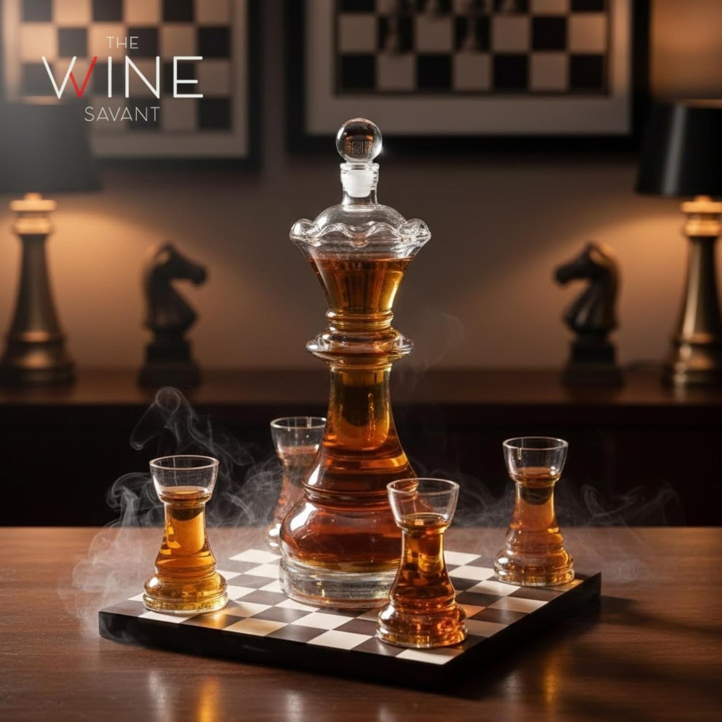 Chess Whiskey Decanter Set — Queen Decanter 750ml with 4 Rook Shot Glasses