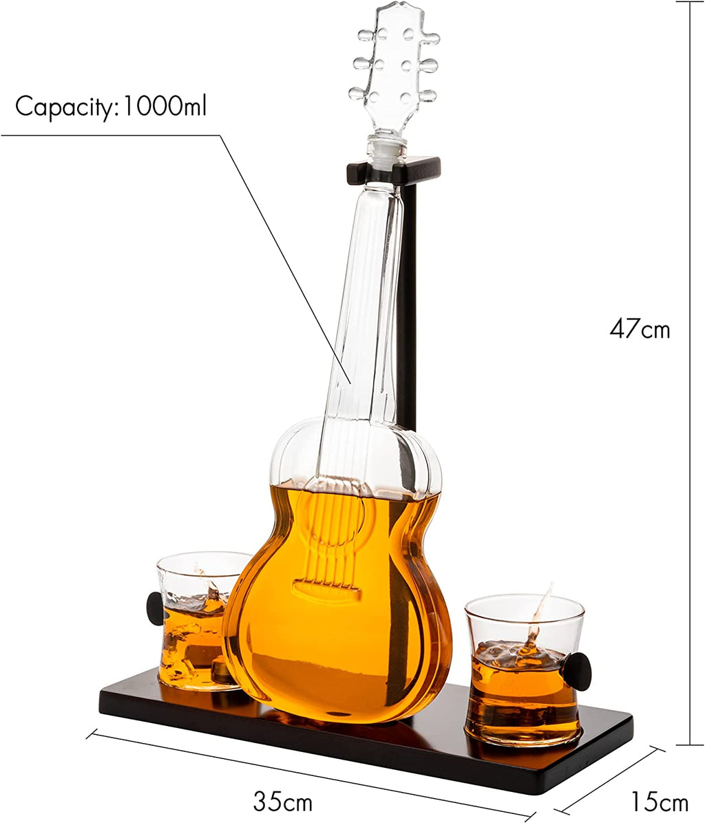 Guitar Whiskey Decanter Set — 1000ml with 2 Glasses & Mahogany Base