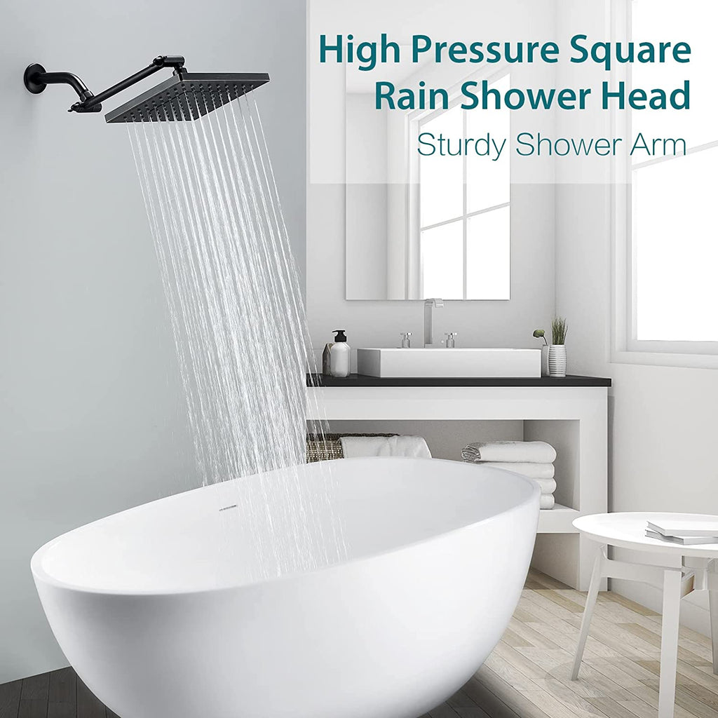 Bright Showers Rain Shower Head with 10 Inch Adjustable Extension Arm, 8 Inch Square Showerhead