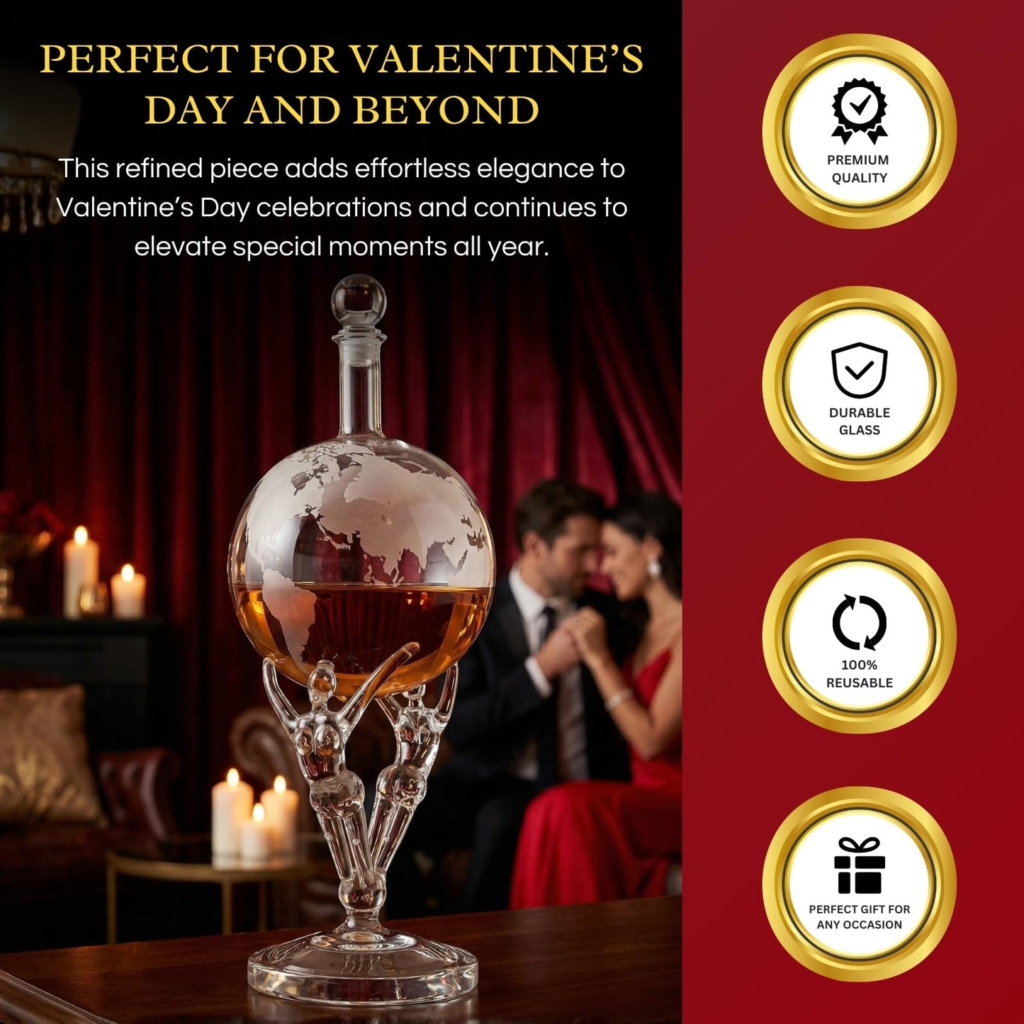 Lovers Globe Whiskey Decanter — 500ml, 12" Tall