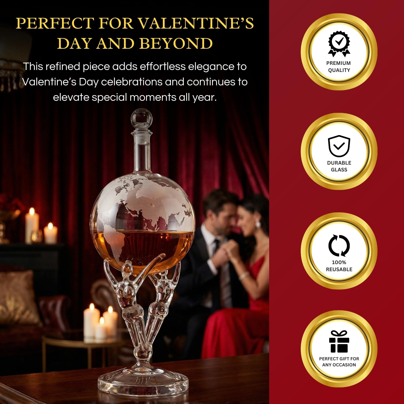 Lovers Globe Whiskey Decanter — 500ml, 12" Tall