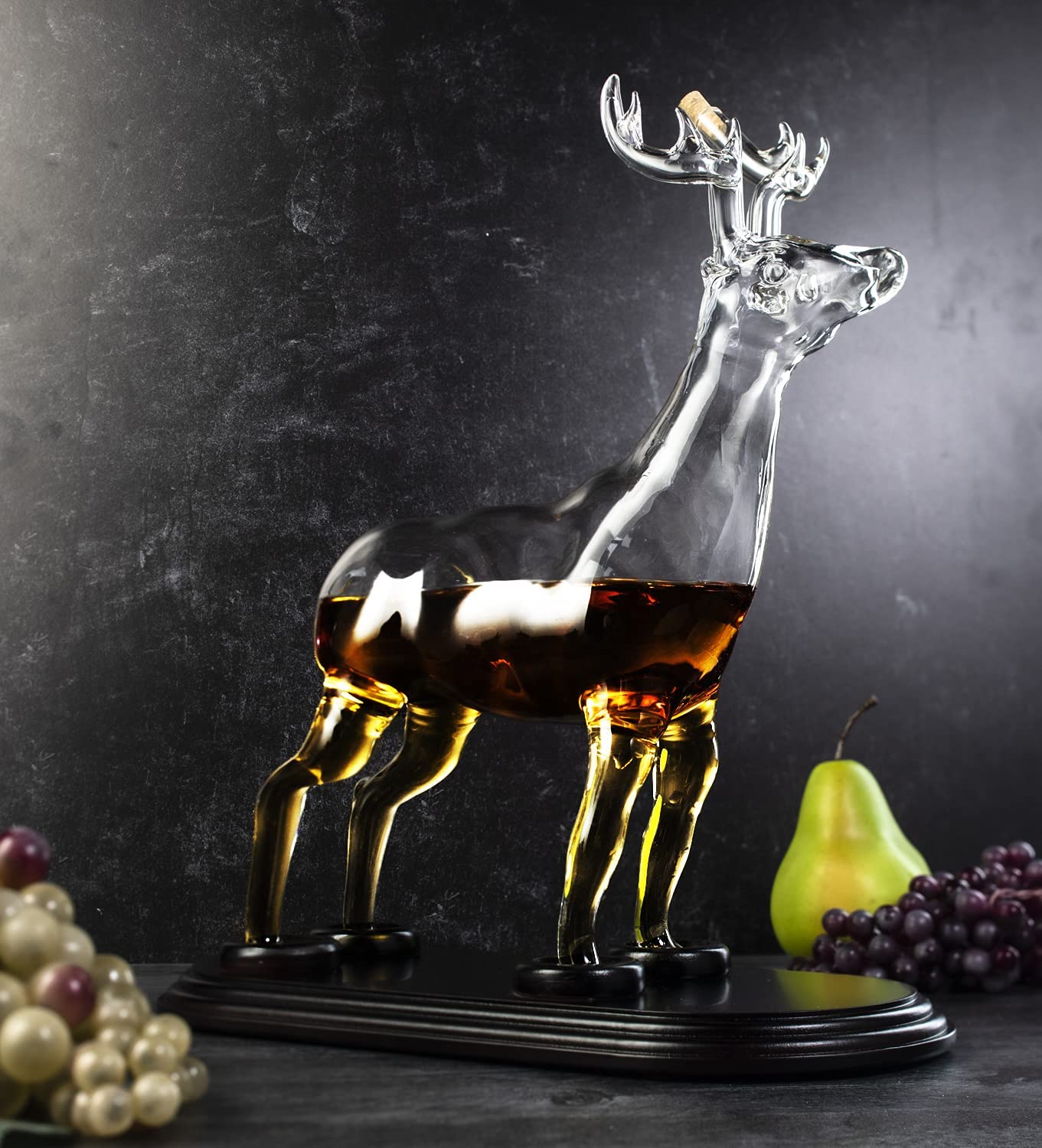 Stag Antler Crystal Decanter - Elegant Stag/Reindeer Liquor Decanter by The Wine Savant - Luxury Decanter for Bourbon, Scotch, or Whiskey 750ml Perfect For Any Bar, Hunter's Gift Hunting Enthusiasts