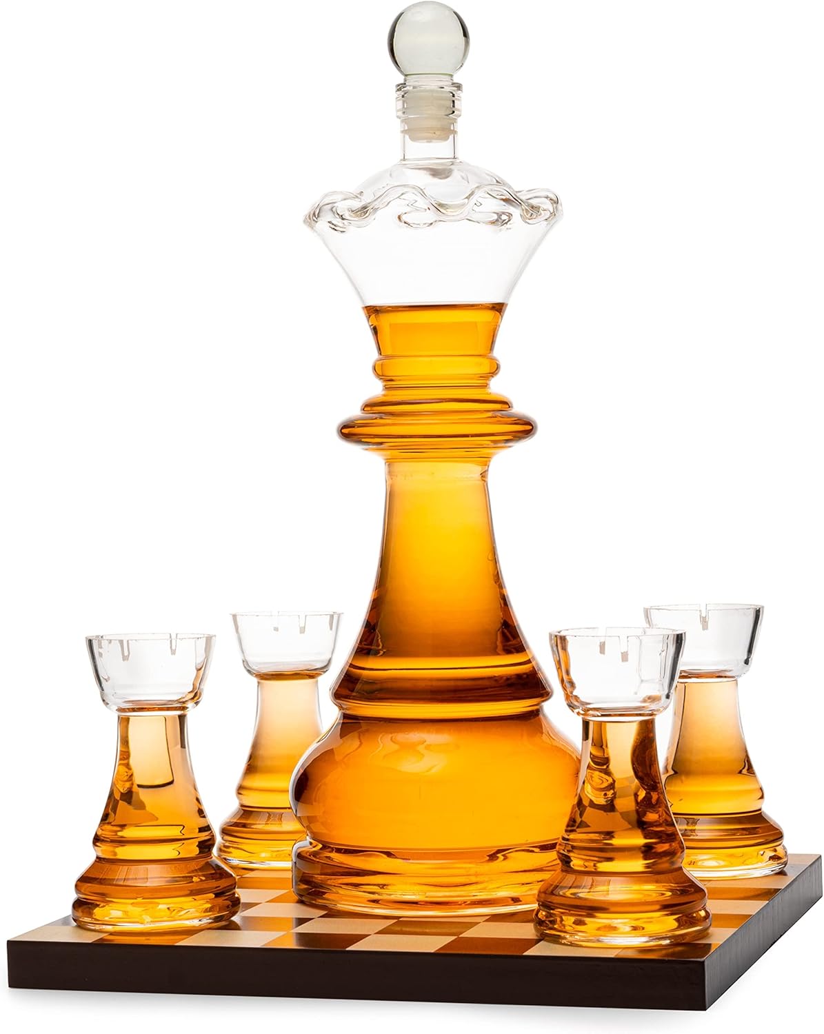 Chess Whiskey Decanter Set — Queen Decanter 750ml with 4 Rook Shot Glasses