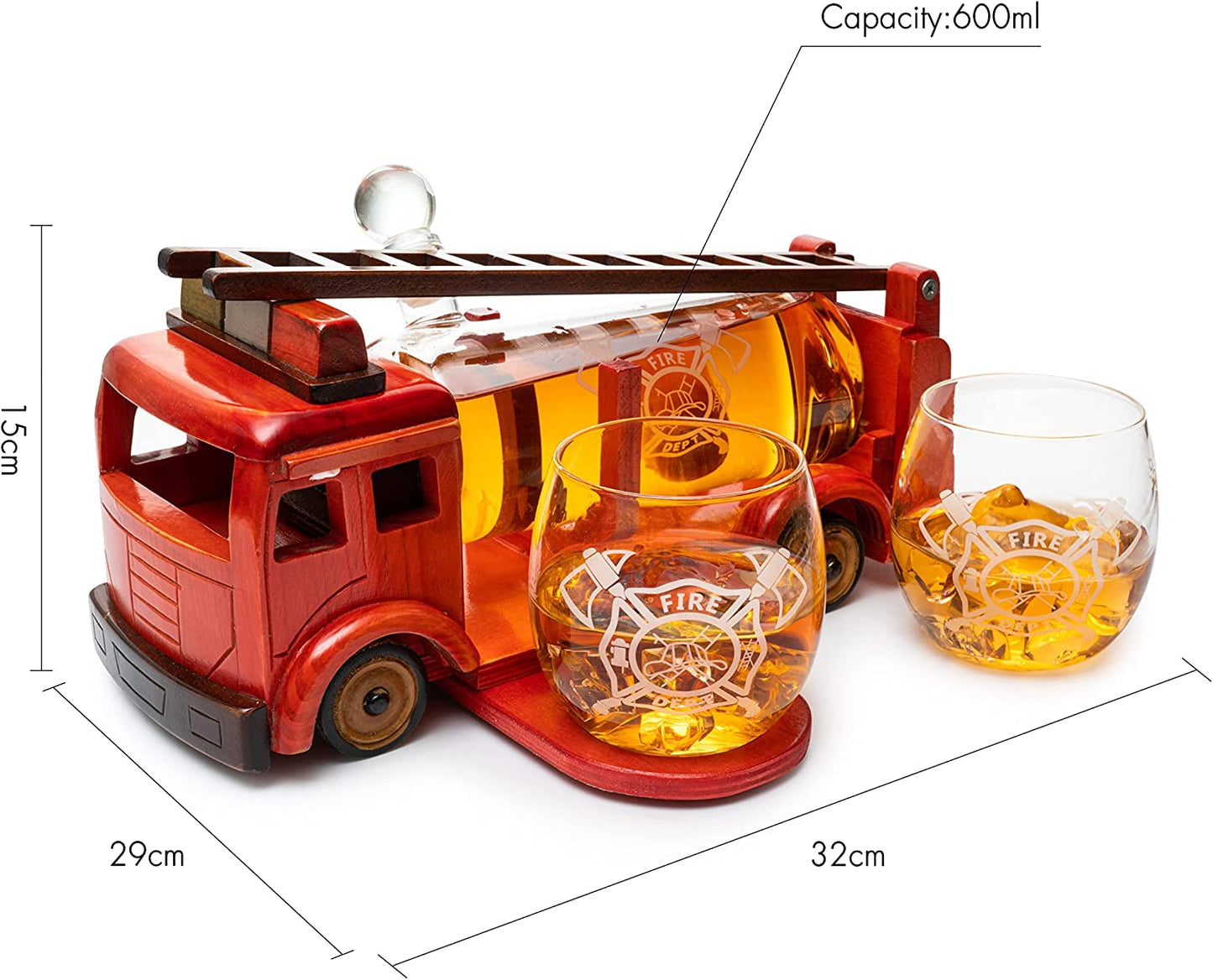 Firetruck Whiskey Decanter Set — 600ml with 2 Etched Glasses