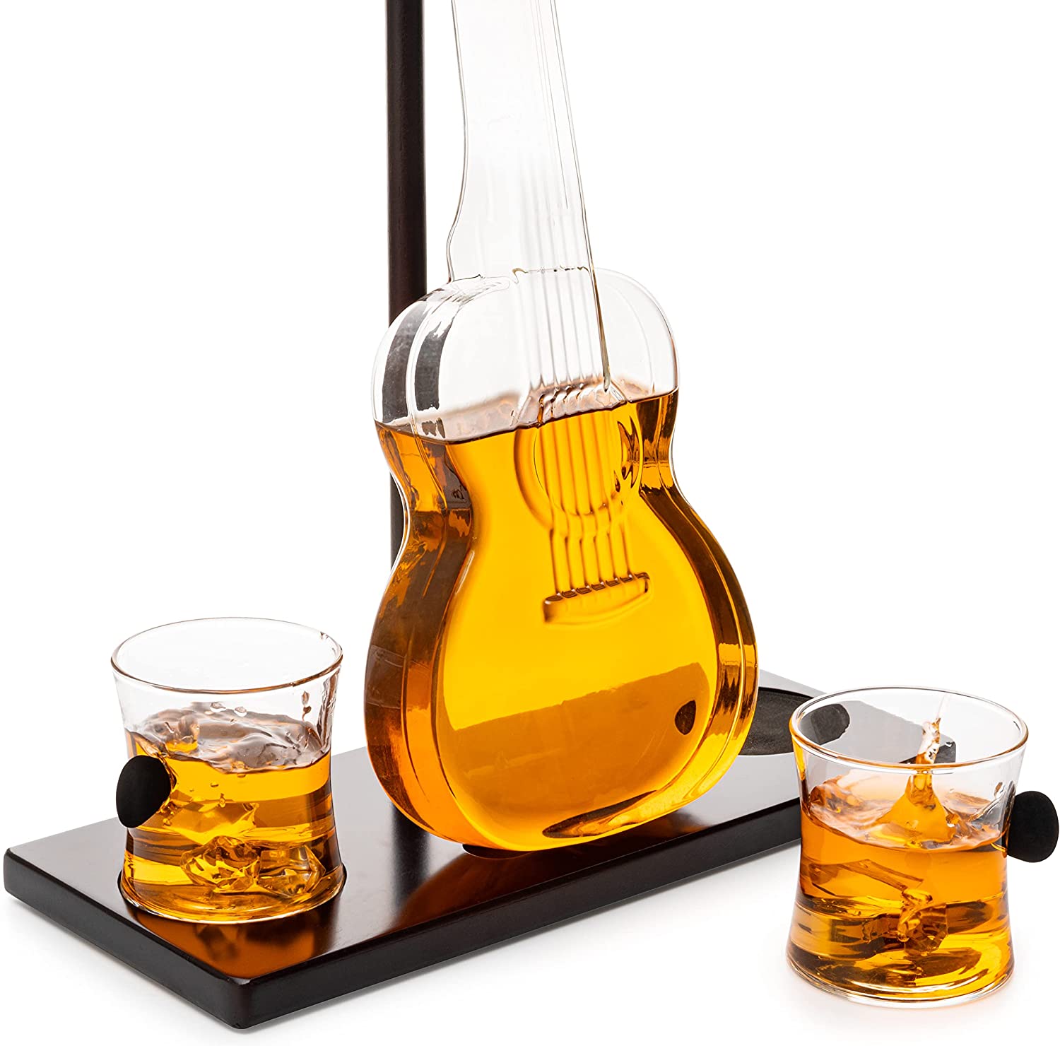 Guitar Whiskey Decanter Set — 1000ml with 2 Glasses & Mahogany Base