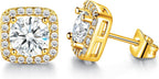 Jewelry Set for Women, 18K Gold Plated Halo Cubic Zirconia Necklace/ Earrings/ Rings Wedding Hypoallergenic Jewelry Pack of 3