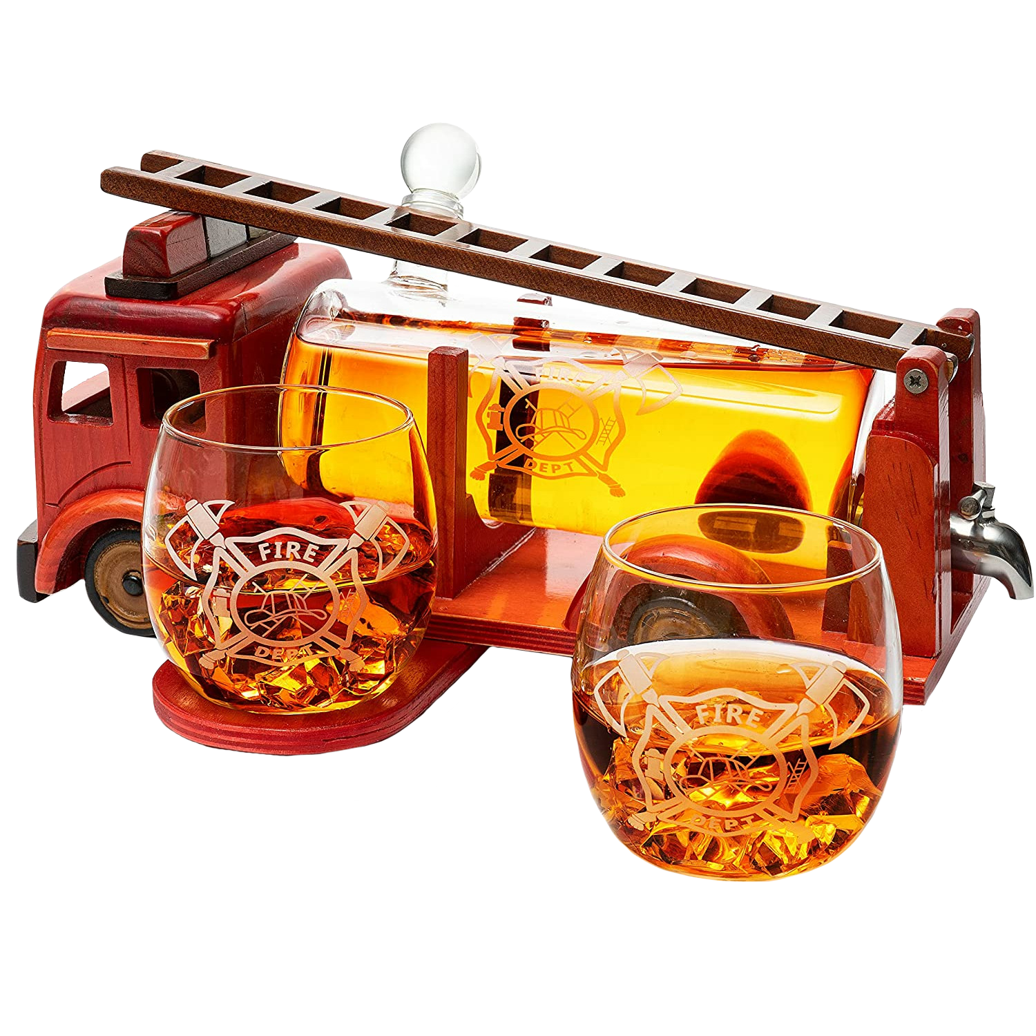 Firetruck Whiskey Decanter Set — 600ml with 2 Etched Glasses