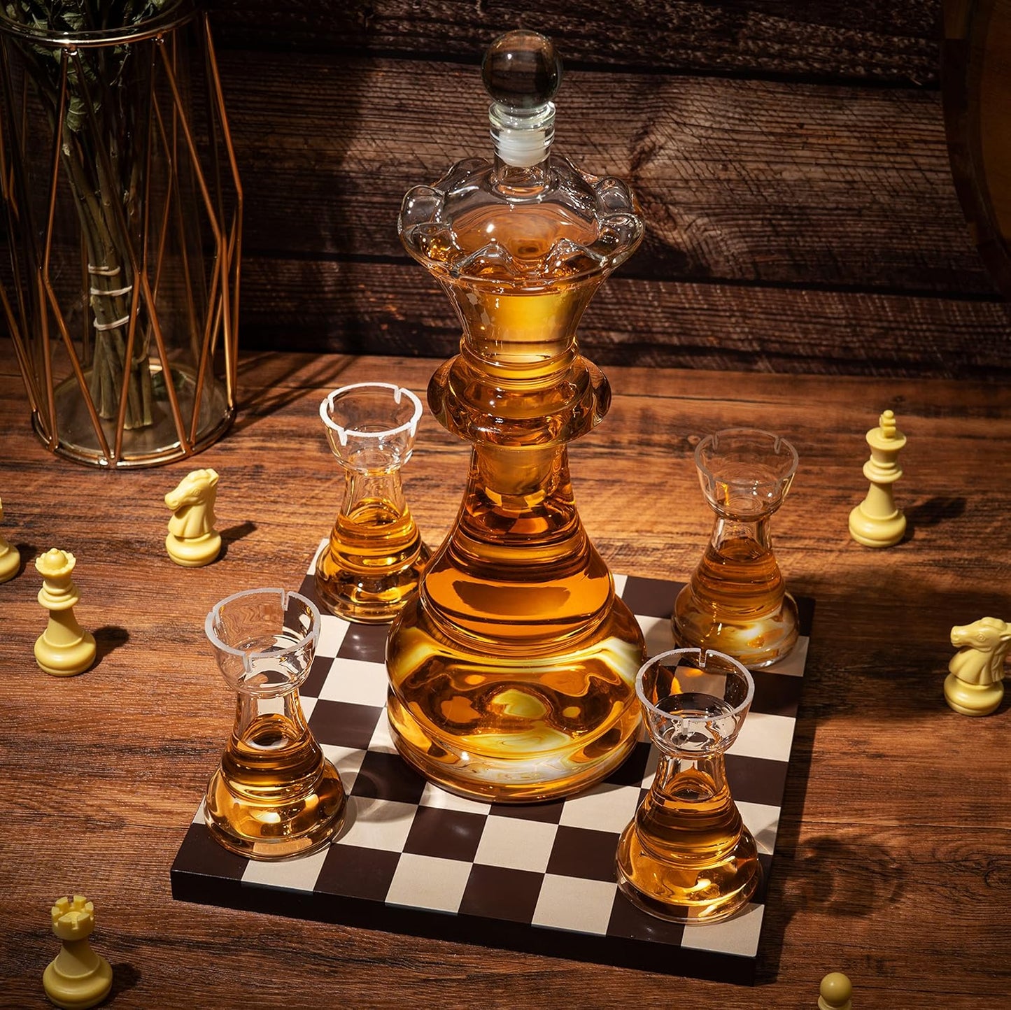 Chess Whiskey Decanter Set — Queen Decanter 750ml with 4 Rook Shot Glasses