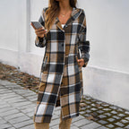 Contrasting Color Hooded Jacket – Stylish Cowgirl Outerwear with Checkered Pattern