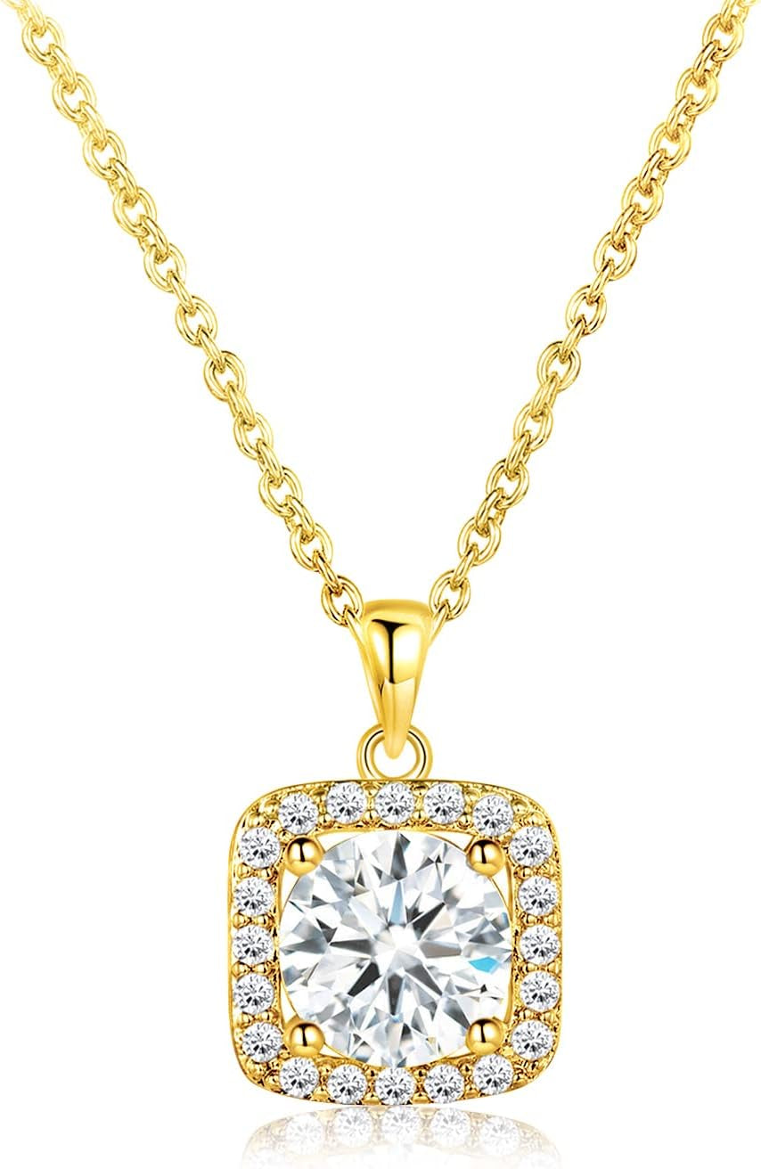 Jewelry Set for Women, 18K Gold Plated Halo Cubic Zirconia Necklace/ Earrings/ Rings Wedding Hypoallergenic Jewelry Pack of 3