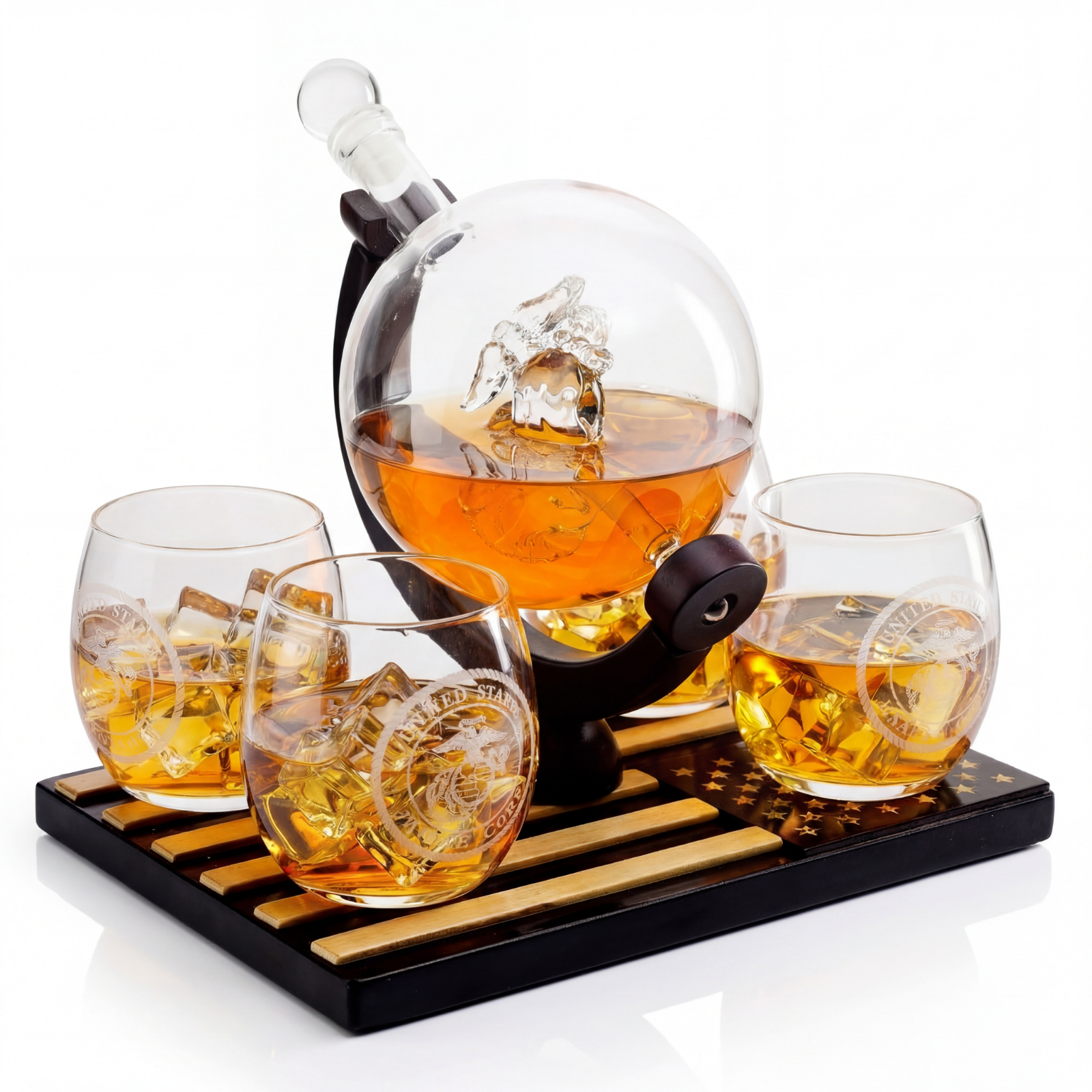 Marine Decanter Set With 4 Whiskey Glasses 1000ml Marines Gift Decanter by The Wine Savant