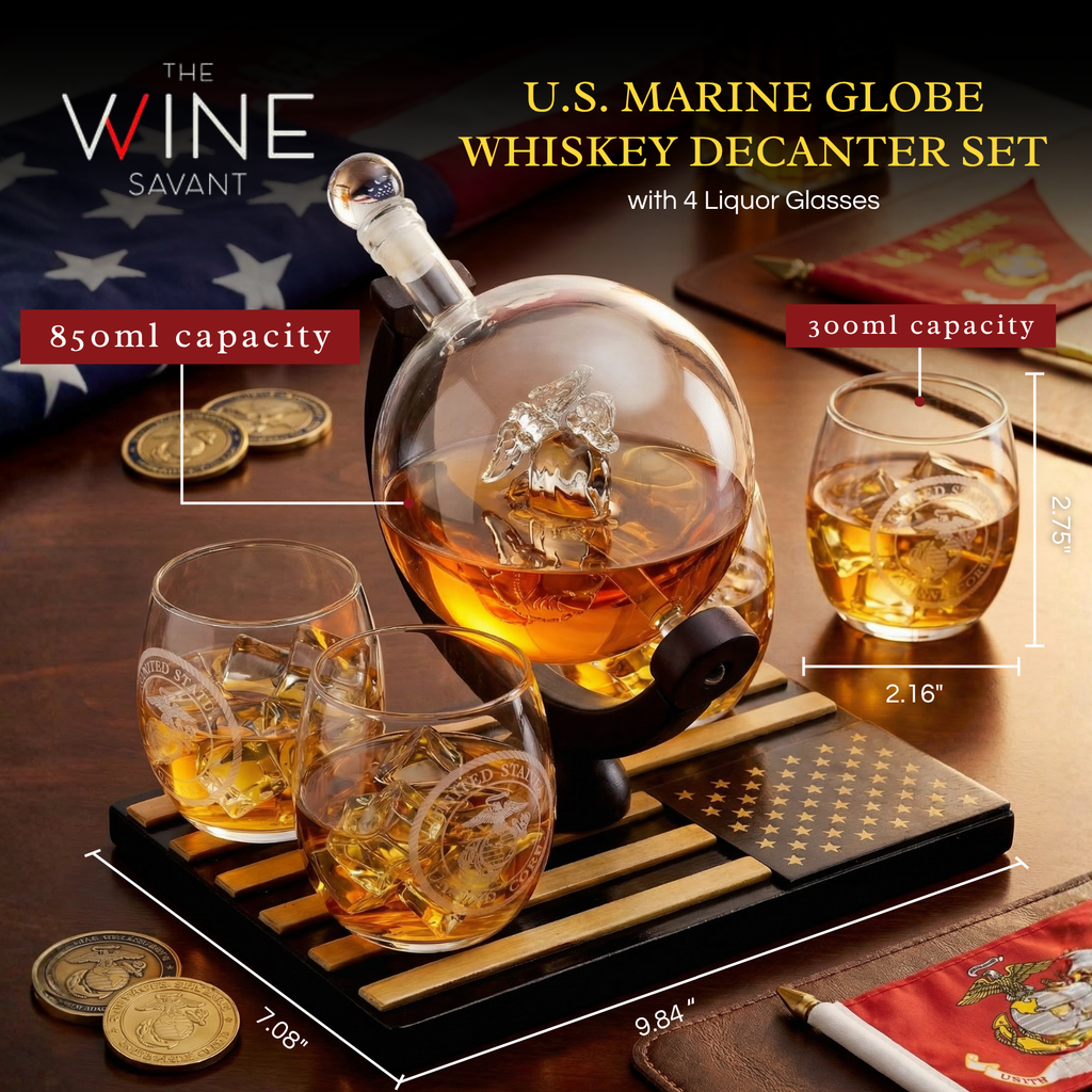Marine Decanter Set With 4 Whiskey Glasses 1000ml Marines Gift Decanter by The Wine Savant