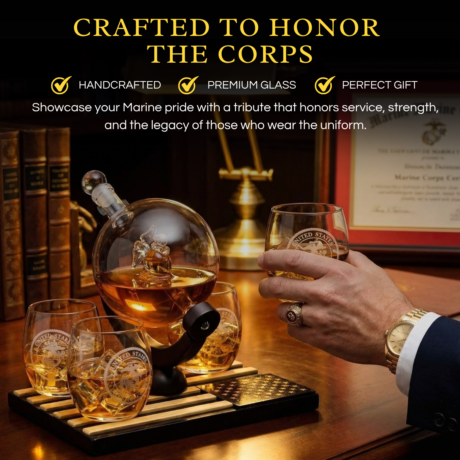 Marine Decanter Set With 4 Whiskey Glasses 1000ml Marines Gift Decanter by The Wine Savant