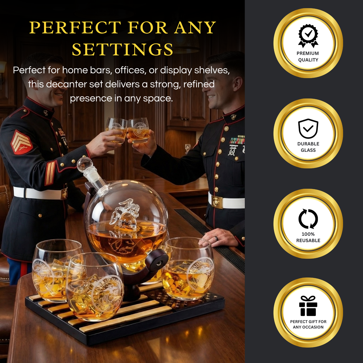 Marine Decanter Set With 4 Whiskey Glasses 1000ml Marines Gift Decanter by The Wine Savant