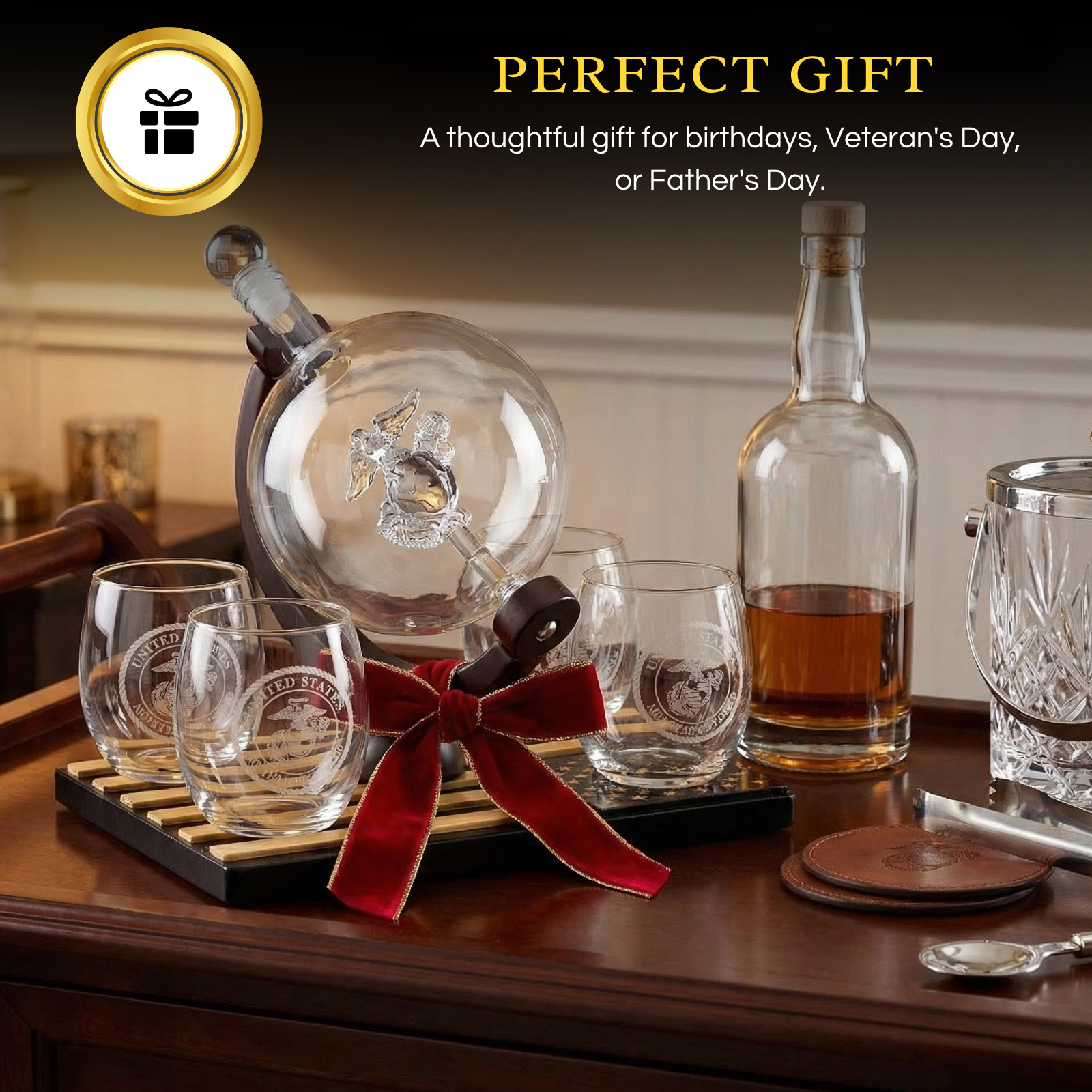 Marine Decanter Set With 4 Whiskey Glasses 1000ml Marines Gift Decanter by The Wine Savant
