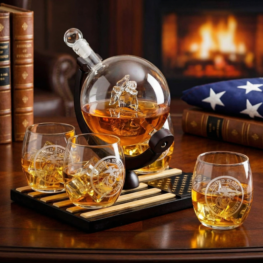 Marine Decanter Set With 4 Whiskey Glasses 1000ml Marines Gift Decanter by The Wine Savant