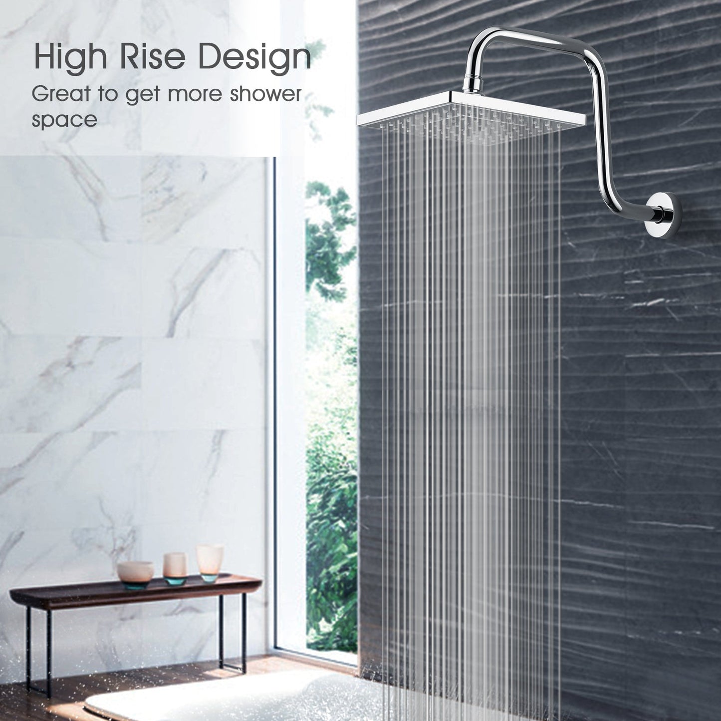 Bright Showers Shower Head Extension Arm with Flange S Shaped High Rise Extender,13 Inch