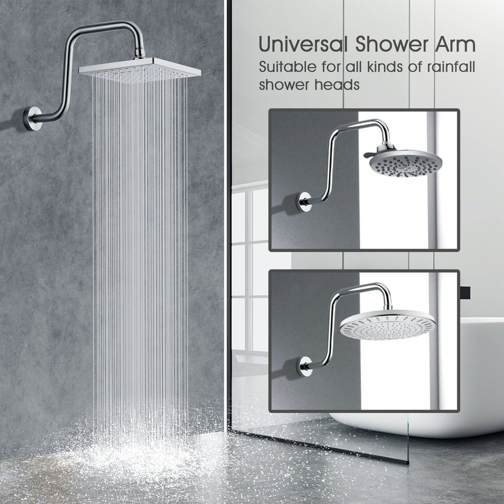 Bright Showers Shower Head Extension Arm with Flange S Shaped High Rise Extender,13 Inch