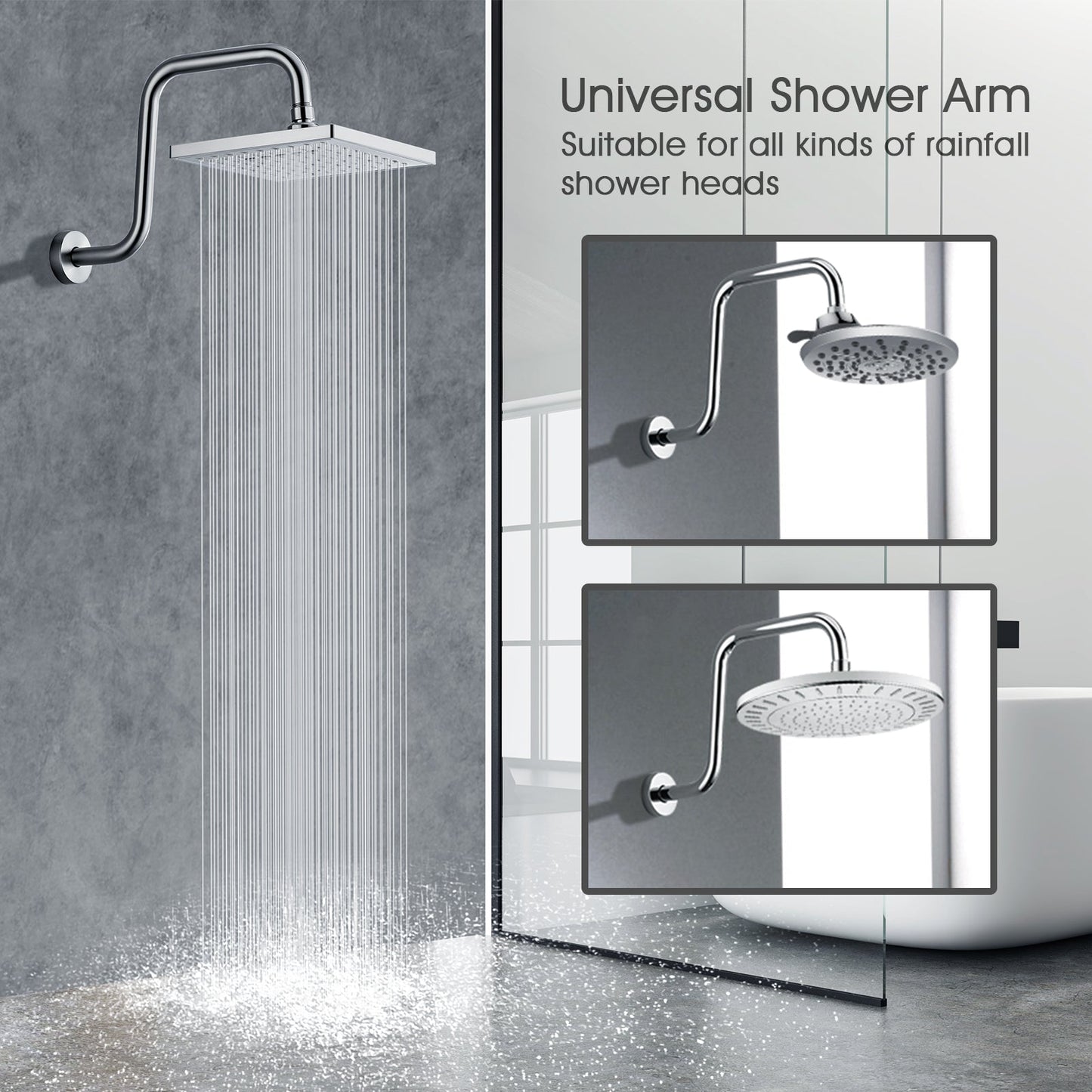 Bright Showers Shower Head Extension Arm with Flange S Shaped High Rise Extender,13 Inch