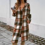 Contrasting Color Hooded Jacket – Stylish Cowgirl Outerwear with Checkered Pattern