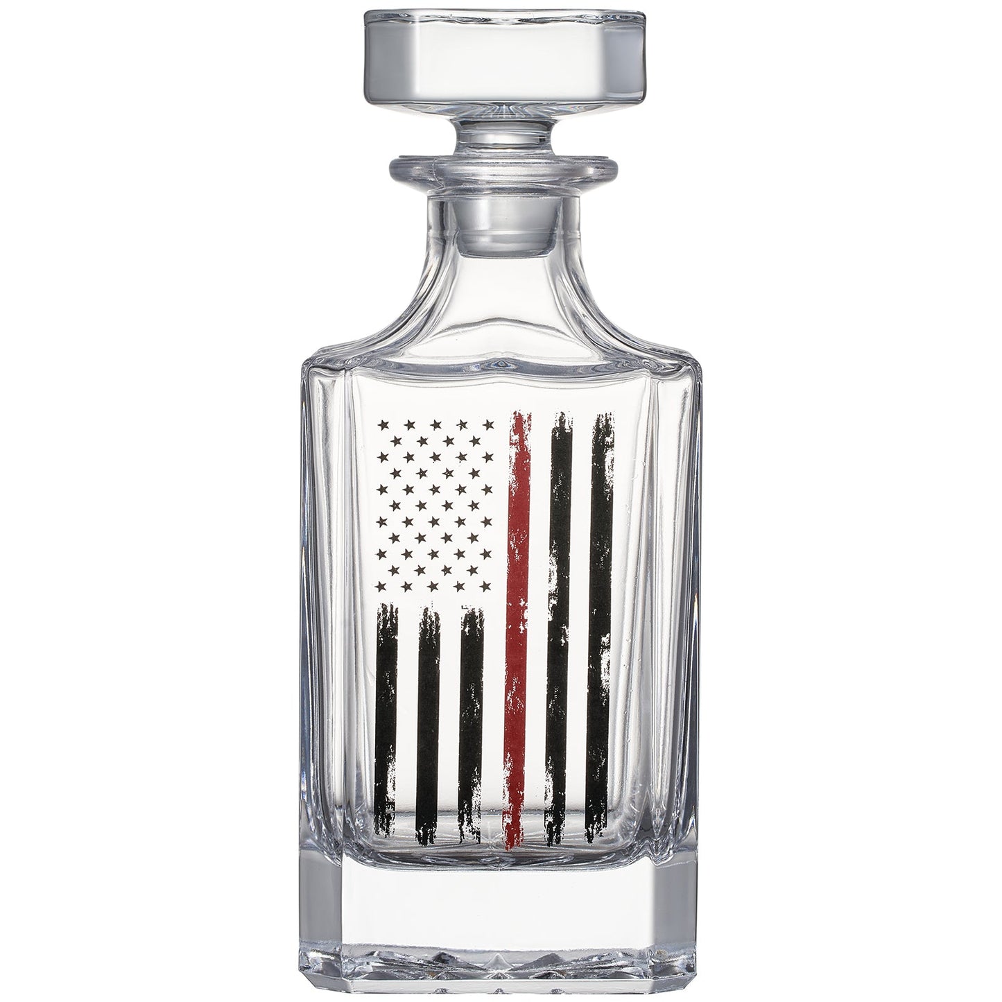 Firefighter Tactical Red Tattered American Flag Whiskey Decanter Gift Set