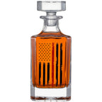 Firefighter Tactical Red Tattered American Flag Whiskey Decanter Gift Set