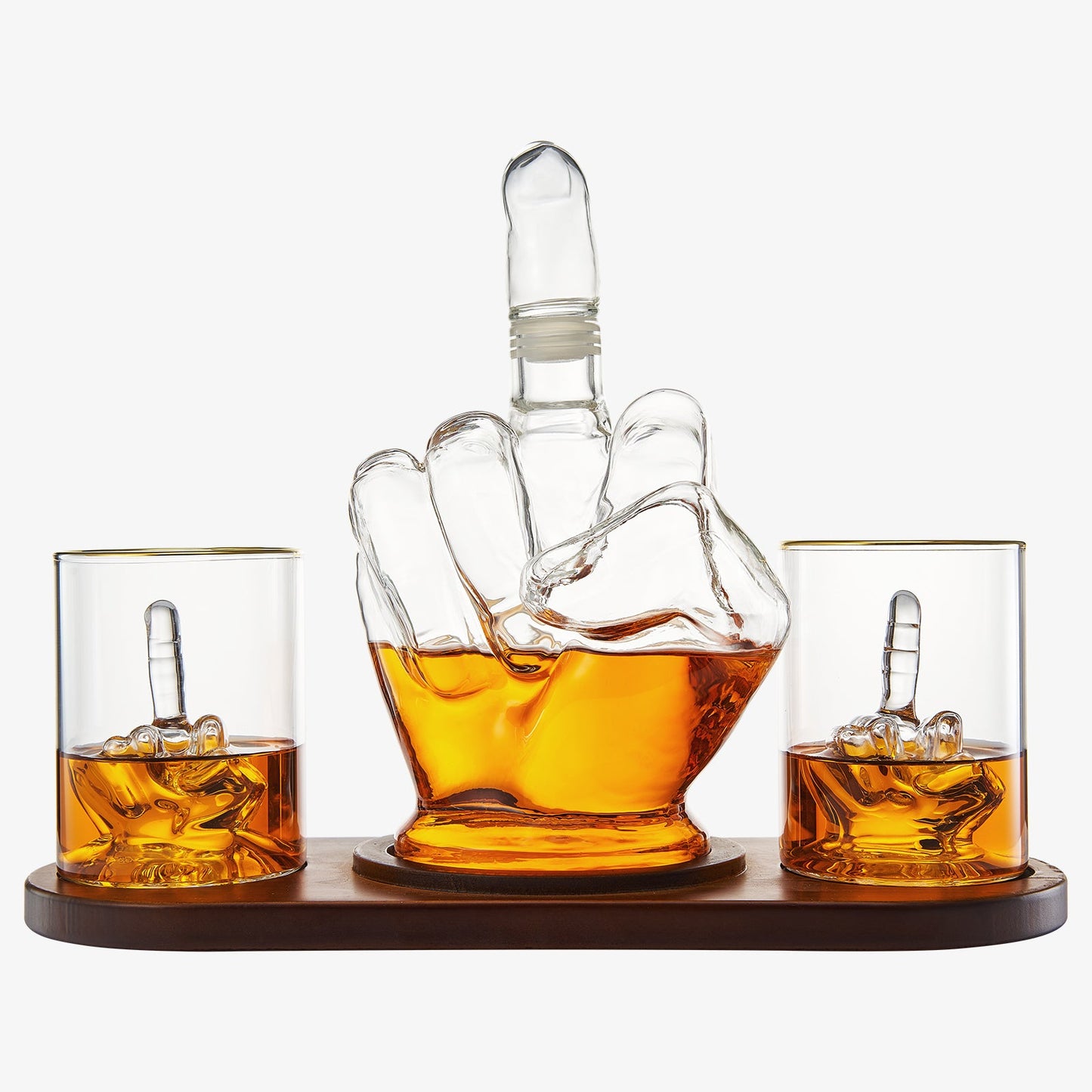 The Wine Savant Middle Finger Decanter Novelty Whiskey & Wine Decanter Set, Mahogany Wood, Funny Gift for that Someone You Love! Middle Finger Gift For Adults, Flip Off Gift, Funny Gifts, Gag Gift