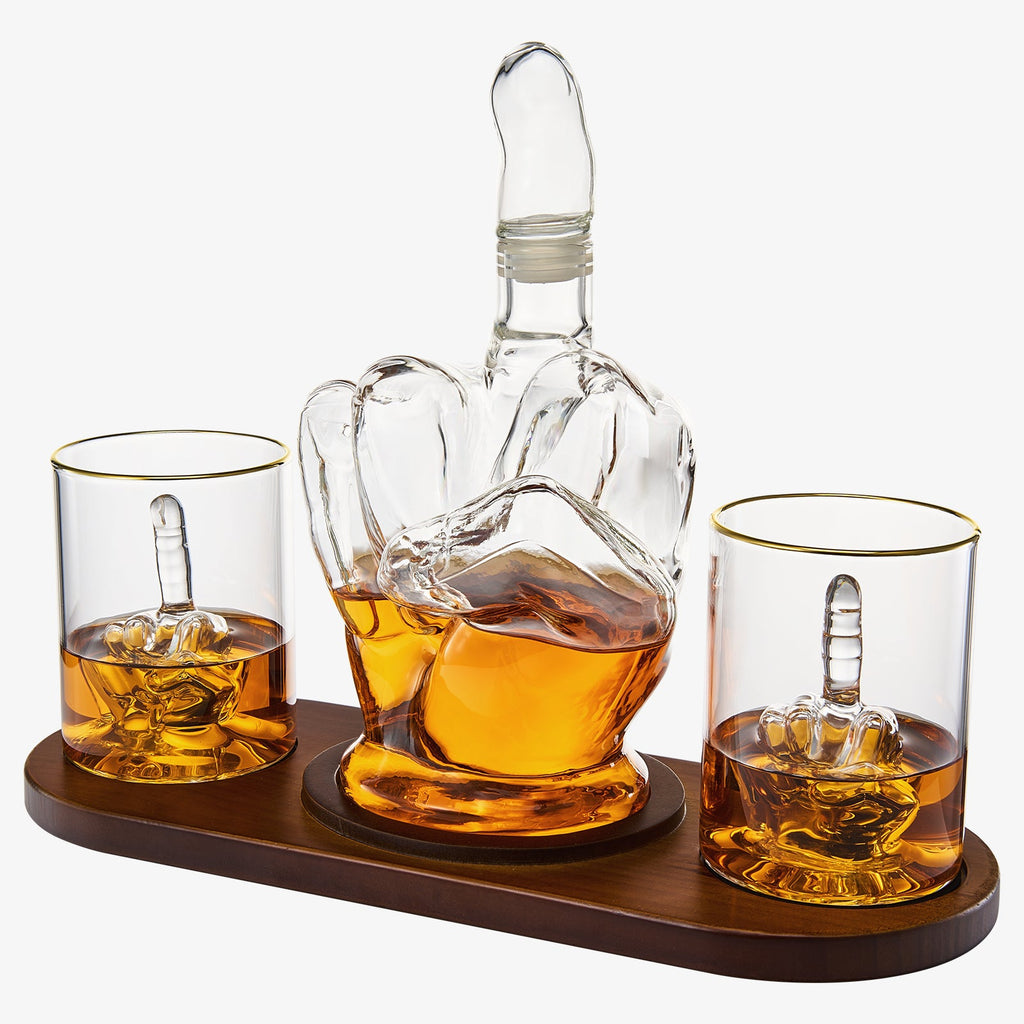 The Wine Savant Middle Finger Decanter Novelty Whiskey & Wine Decanter Set, Mahogany Wood, Funny Gift for that Someone You Love! Middle Finger Gift For Adults, Flip Off Gift, Funny Gifts, Gag Gift