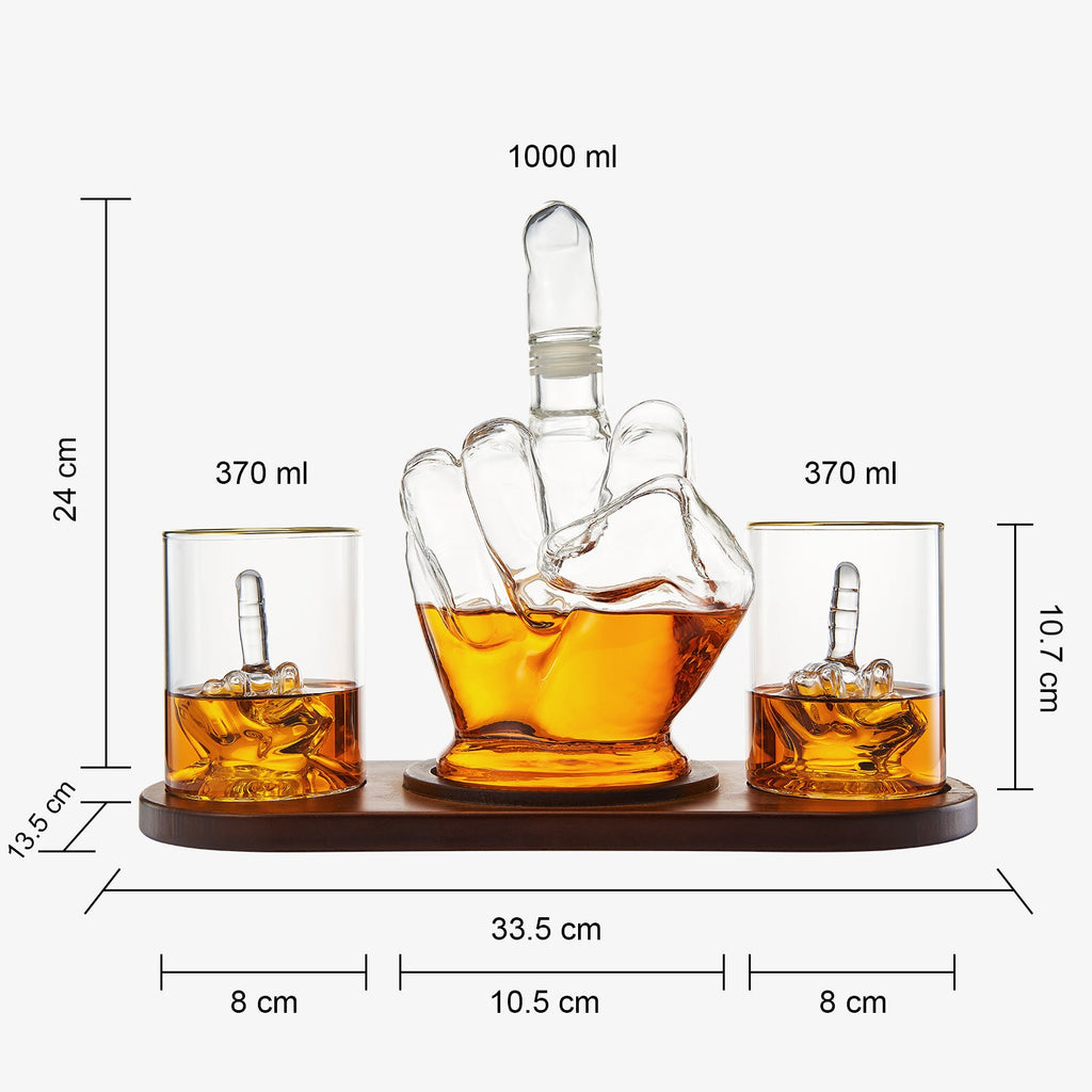 The Wine Savant Middle Finger Decanter Novelty Whiskey & Wine Decanter Set, Mahogany Wood, Funny Gift for that Someone You Love! Middle Finger Gift For Adults, Flip Off Gift, Funny Gifts, Gag Gift