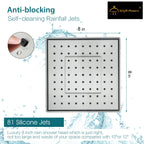 Bright Showers Rain Shower Head with 10 Inch Adjustable Extension Arm, 8 Inch Square Showerhead