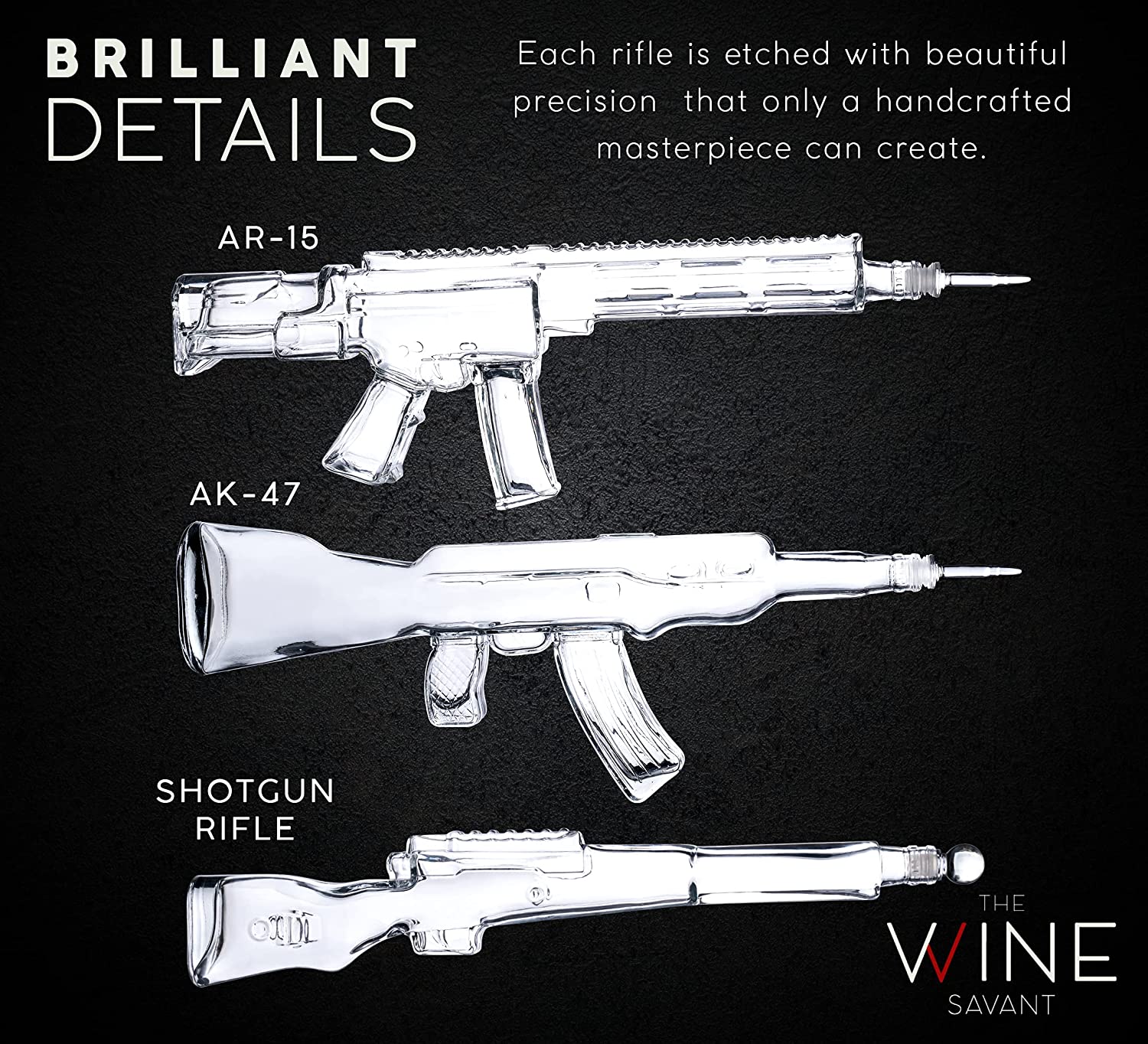 3 Gun Whiskey Decanter Set — AR-15, AK-47 & Rifle, 1000ml
