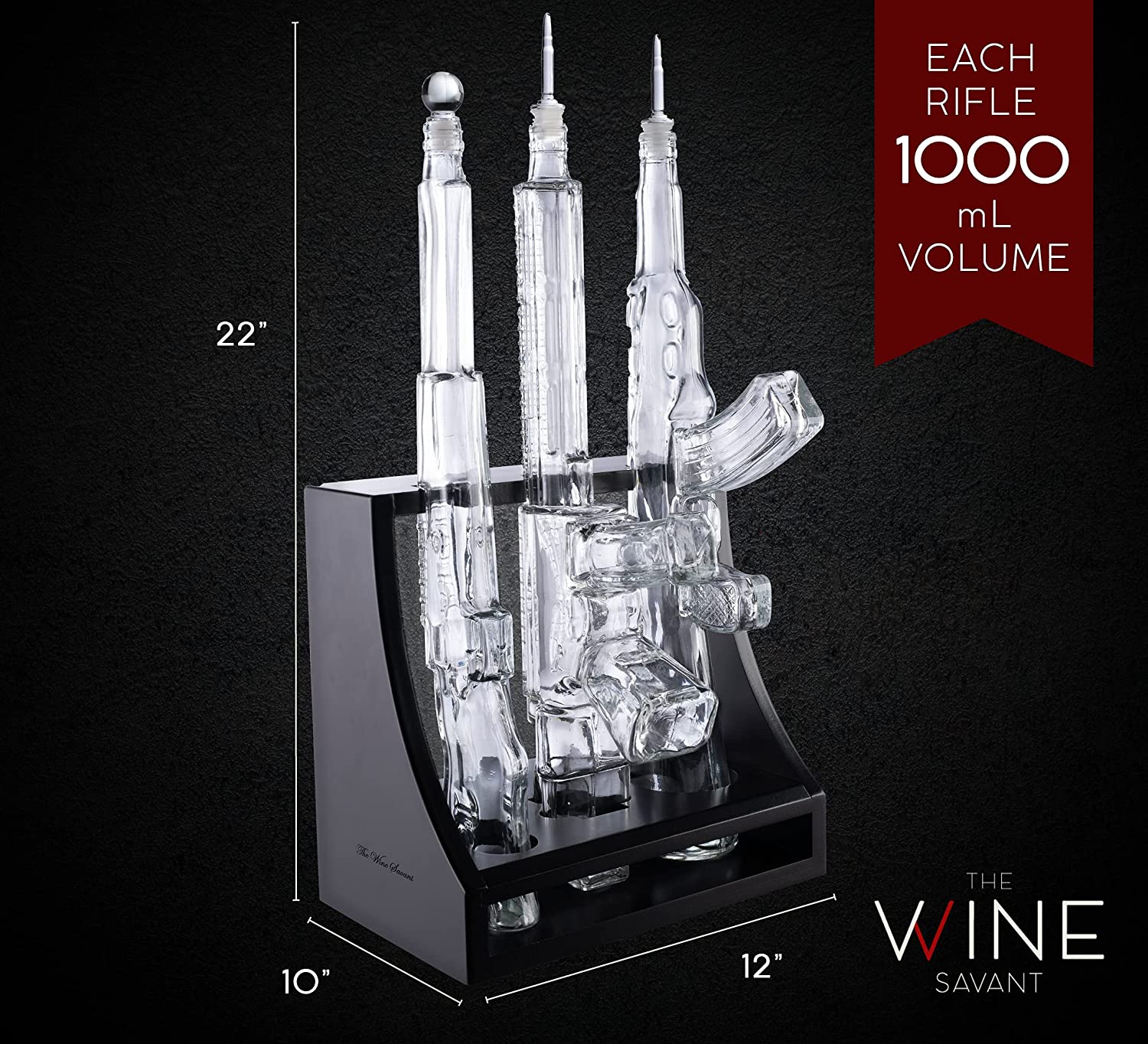 3 Gun Whiskey Decanter Set — AR-15, AK-47 & Rifle, 1000ml